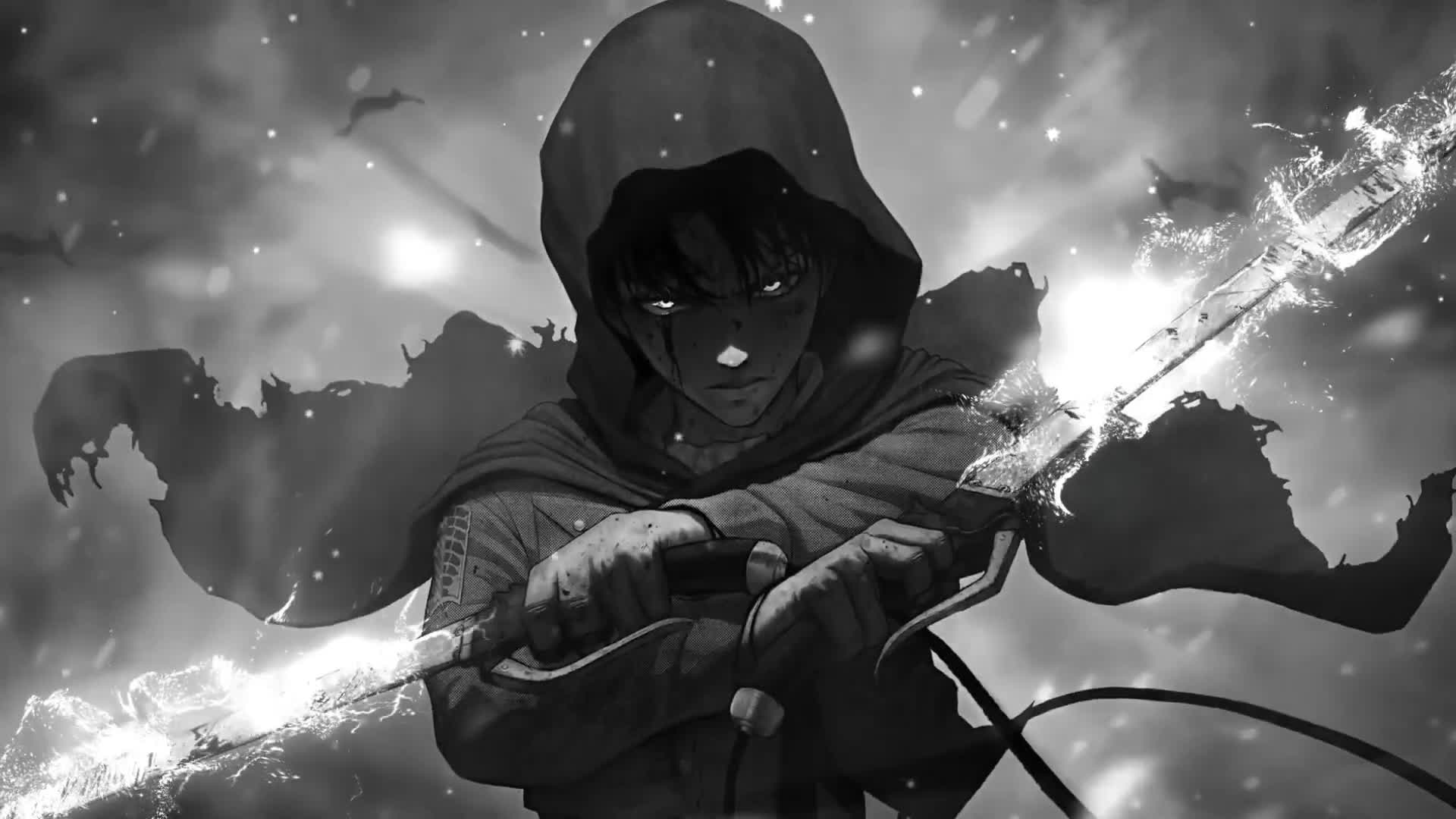 Fondo de Pantalla Animado Levi Ackerman Monochrome de Attack on Titan ⚔️ en Movimiento