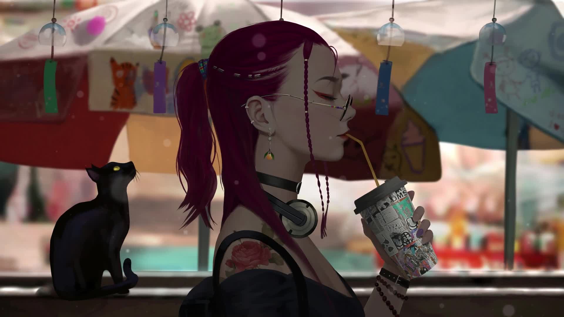 Cool Girl Drink Tea Live Wallpaper HD