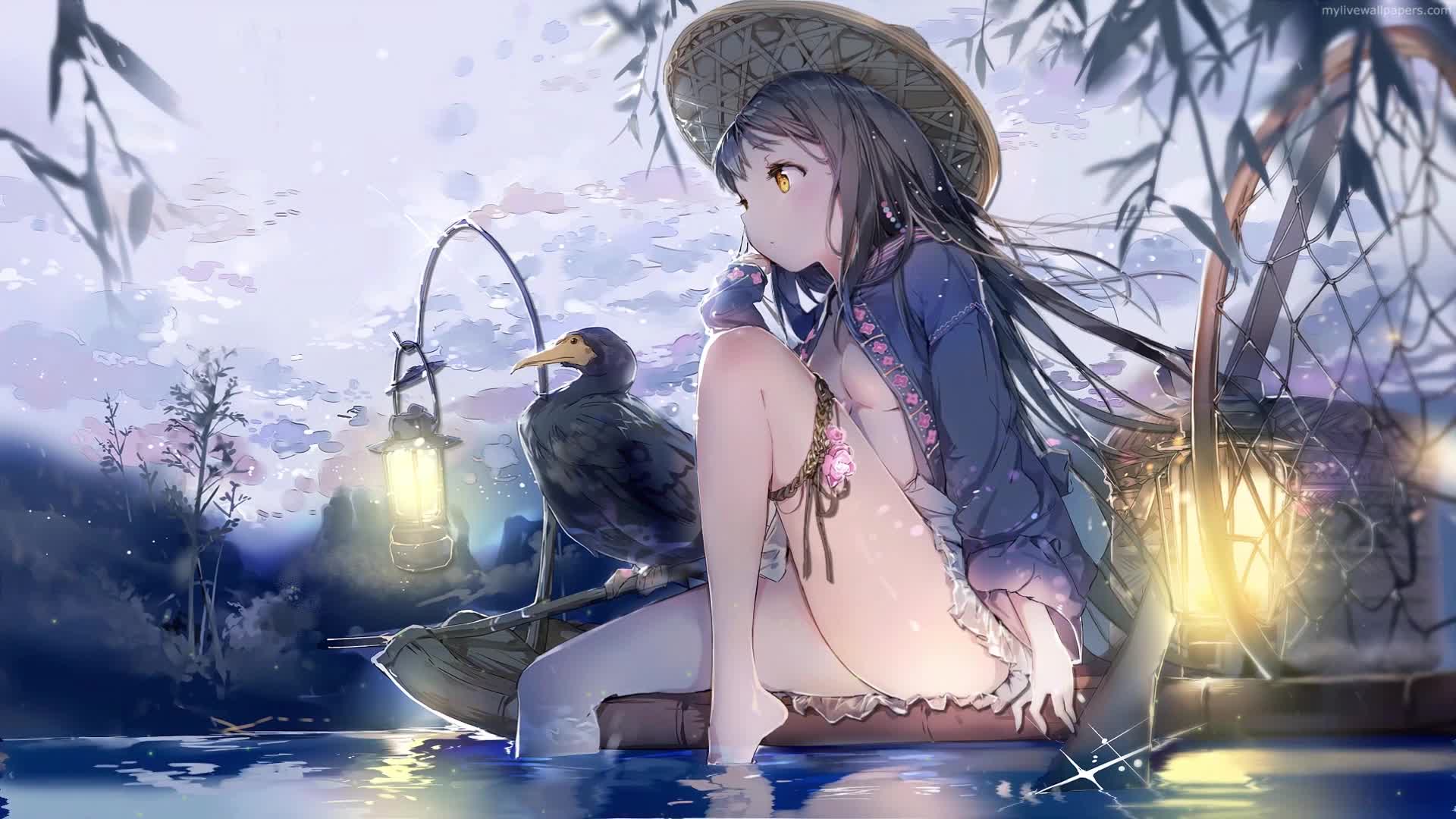 PC Night Fishing Girl Live Wallpaper