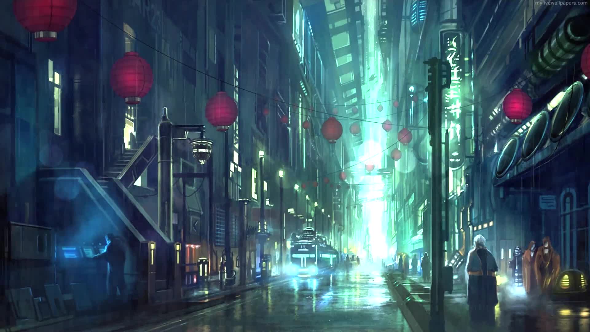 PC Rainy Town Road Live Wallpaper