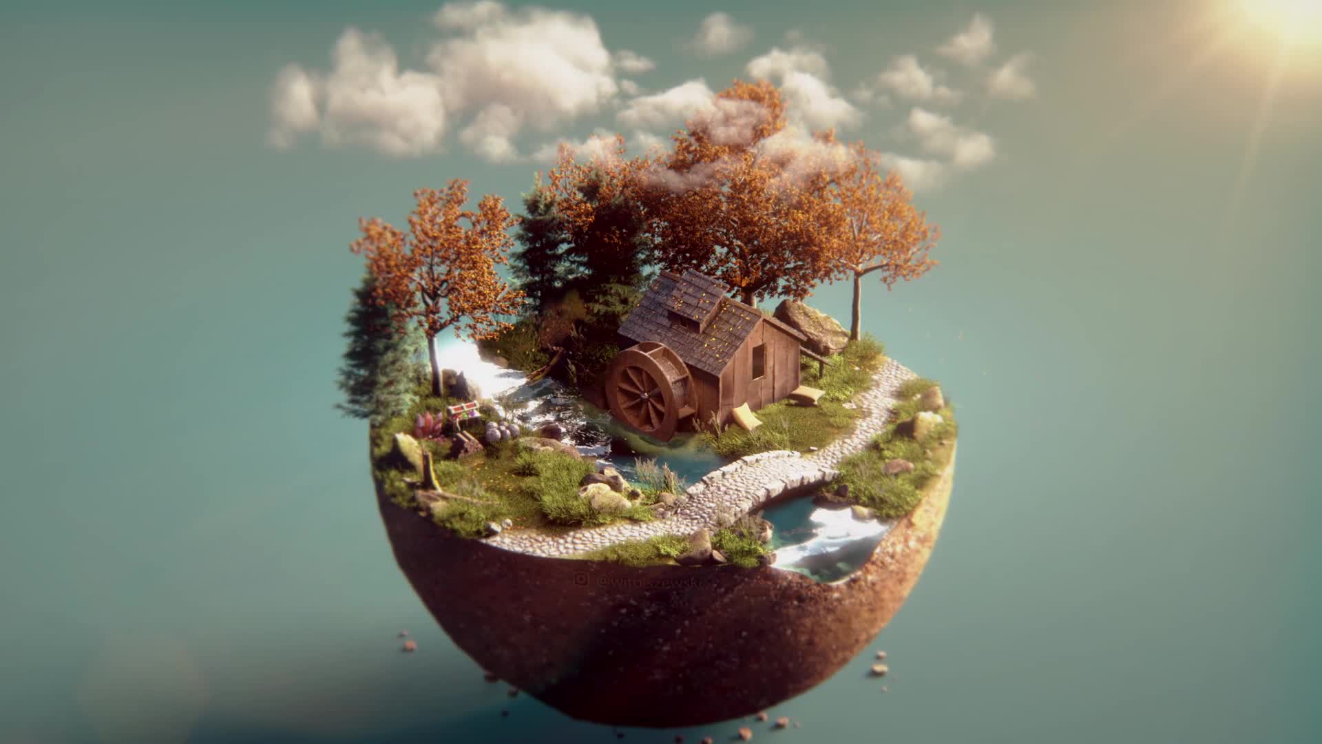 PC Wooden House Water Spinner Live Wallpaper Free