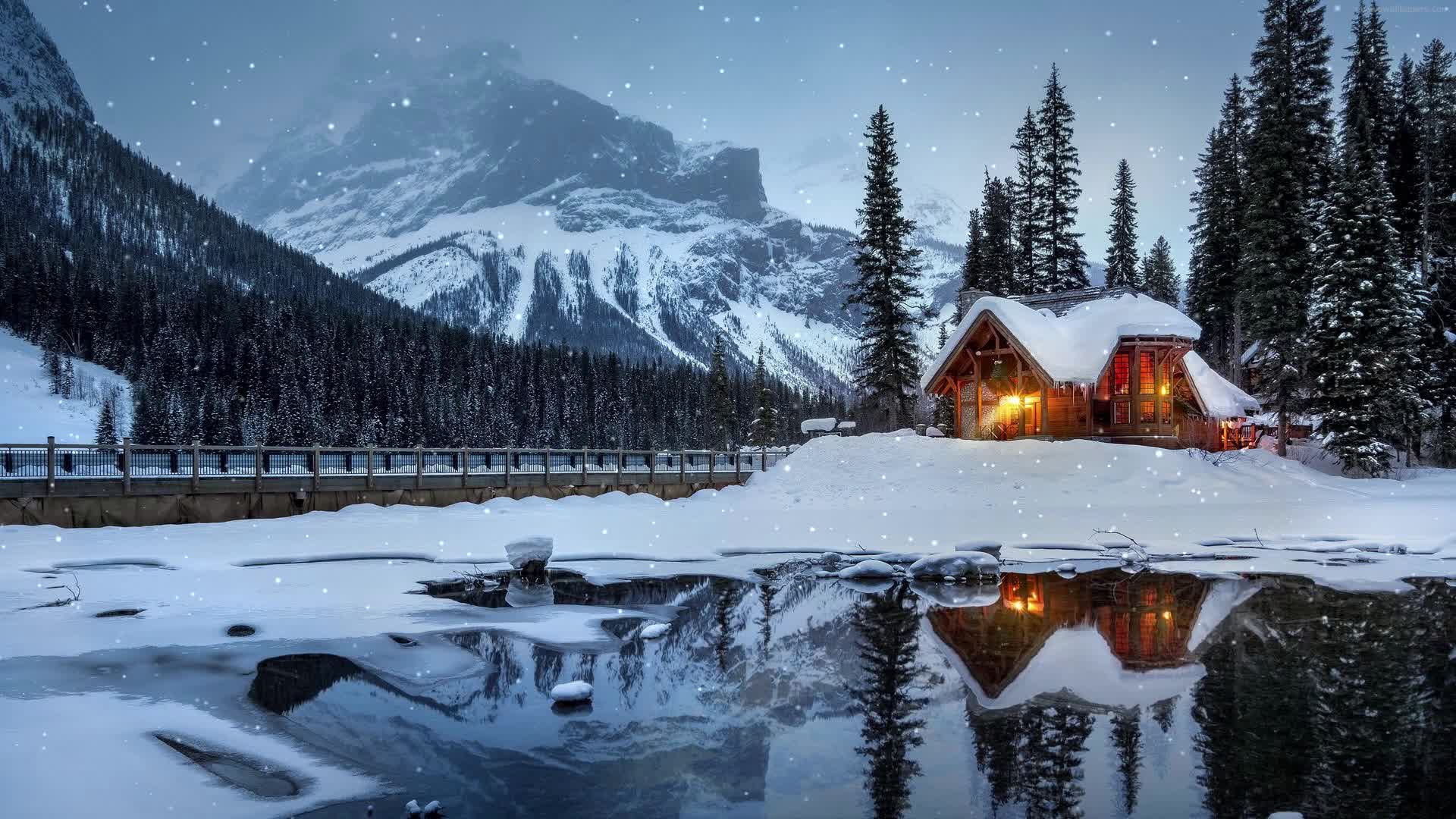 PC Winter Cabin Snow Live Wallpaper Free