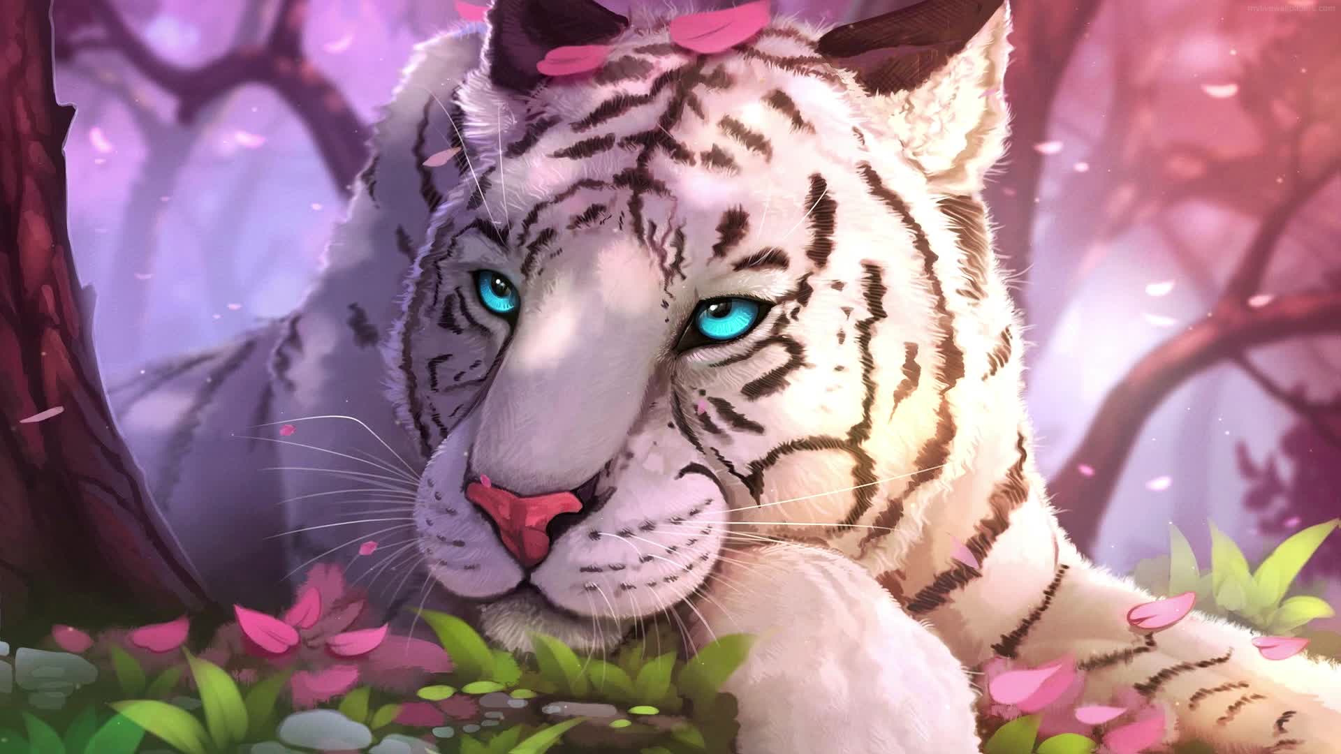 PC White Tiger Cherry Blossom Live Wallpaper Free