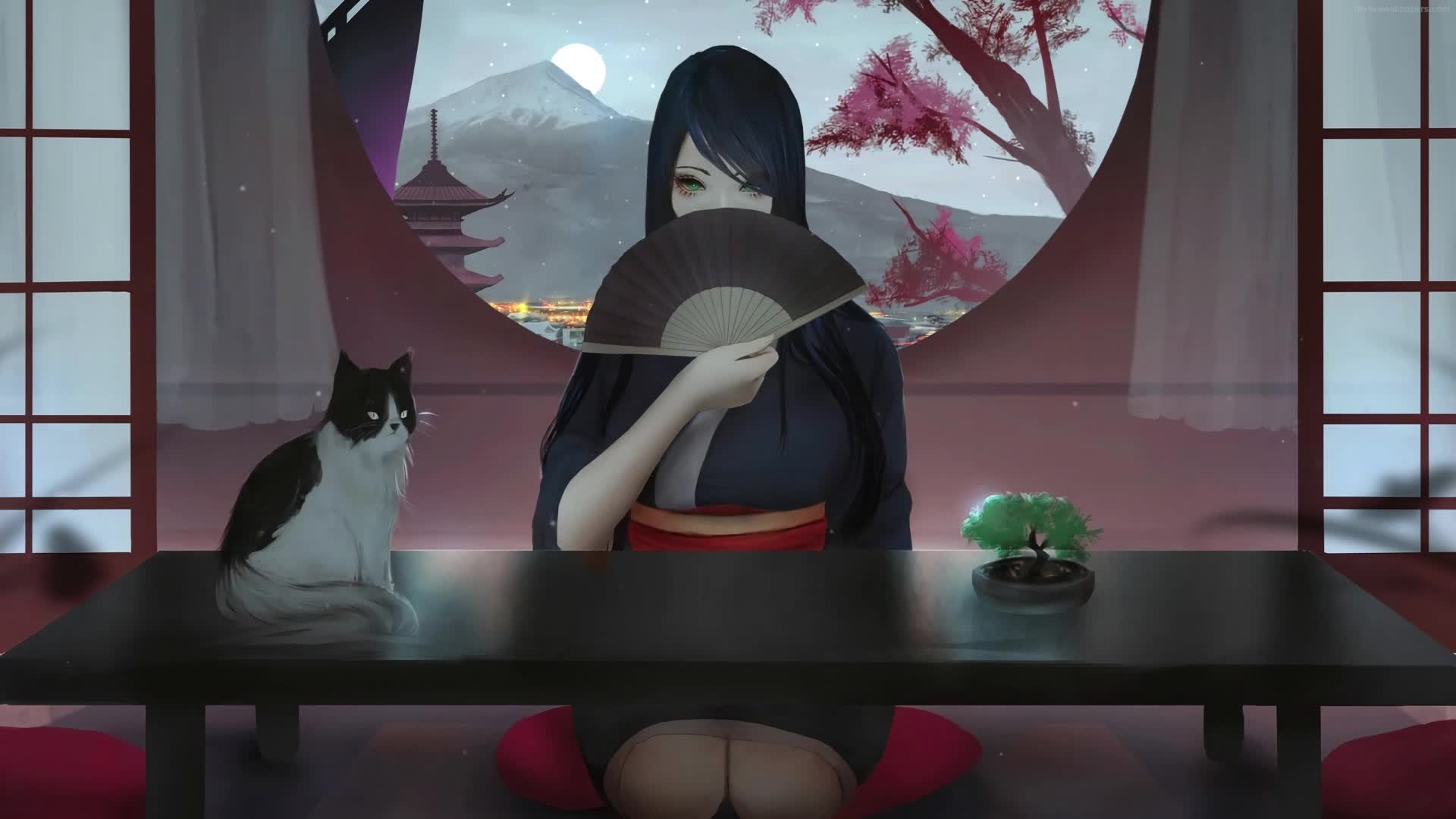 PC Kimono Girl with Fan Live Wallpaper Free