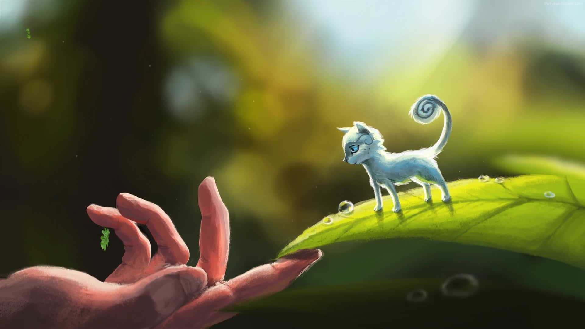 PC Tiny Cat on Leaf Live Wallpaper Free