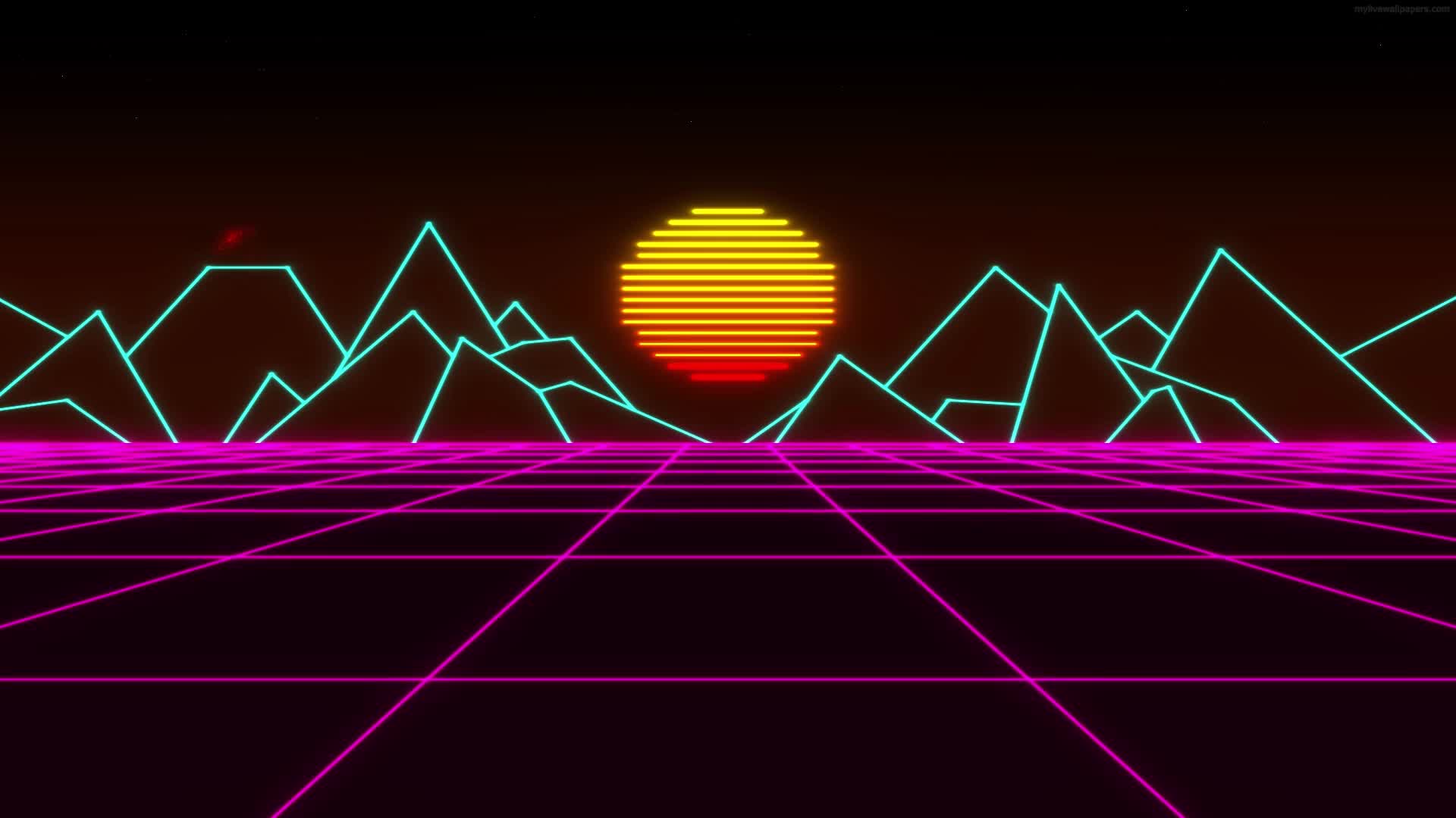 PC Retro Sunset Grid Live Wallpaper Free