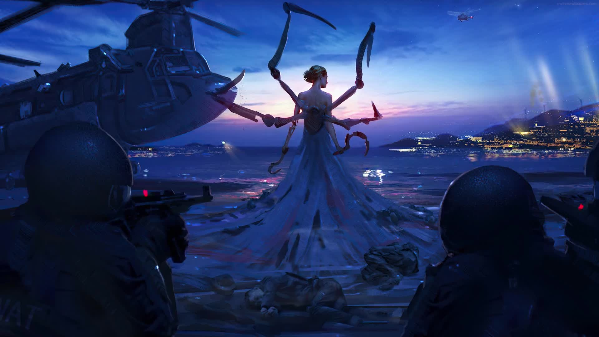 PC Cyborg Lady Standoff Live Wallpaper Free