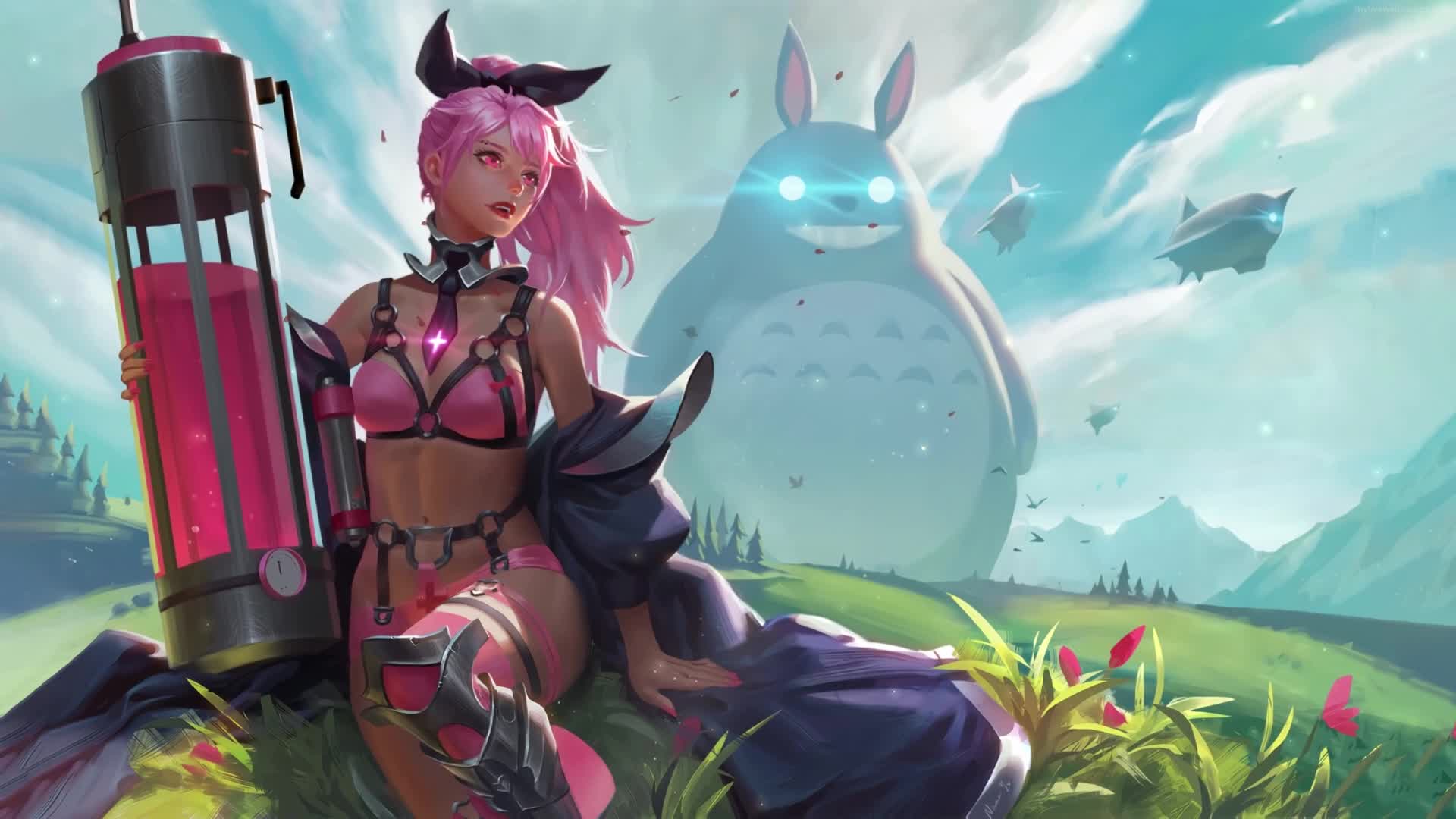 PC Pink Lady with Totoro Live Wallpaper Free