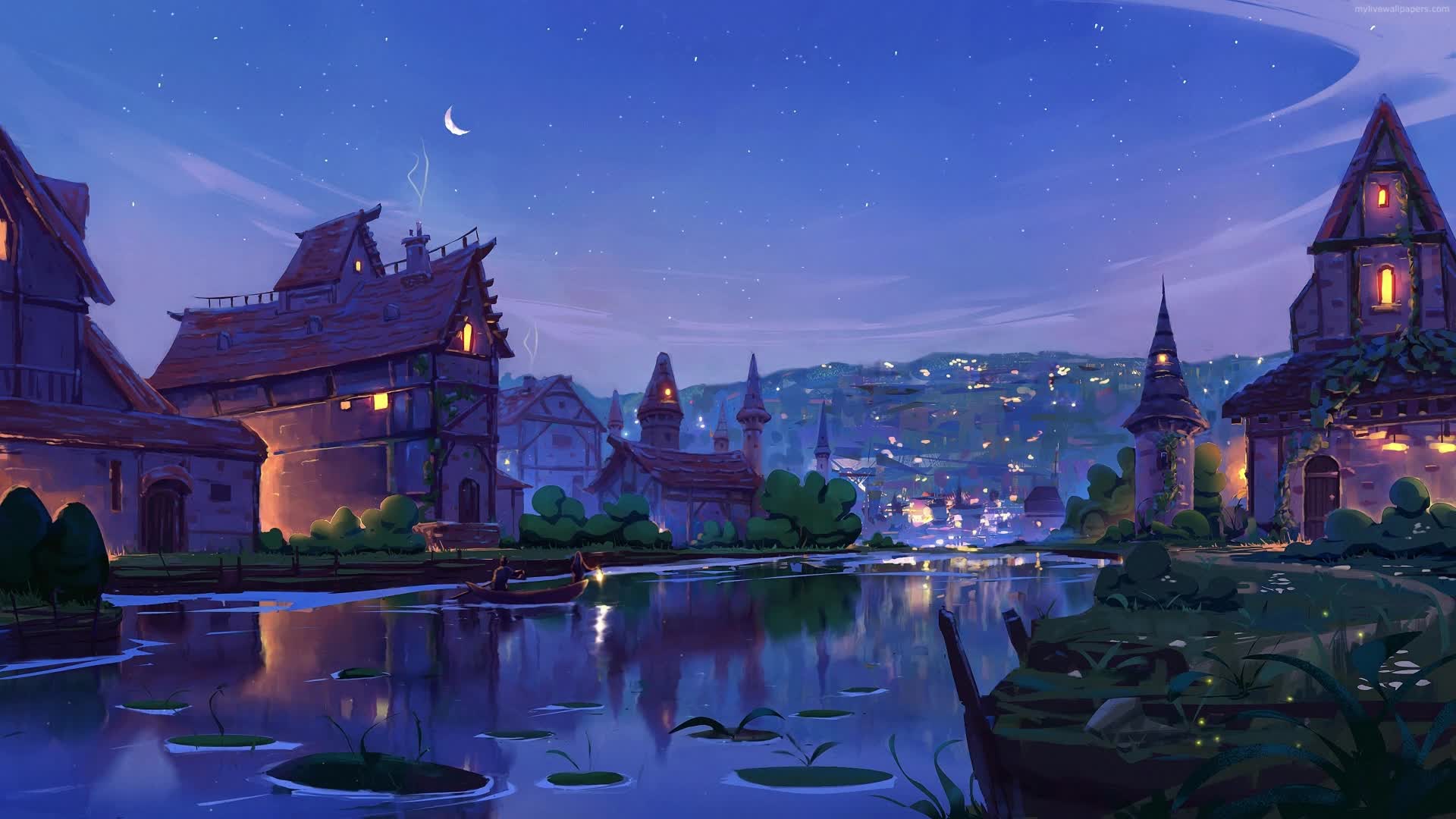 PC Lake Night Village Live Wallpaper Free