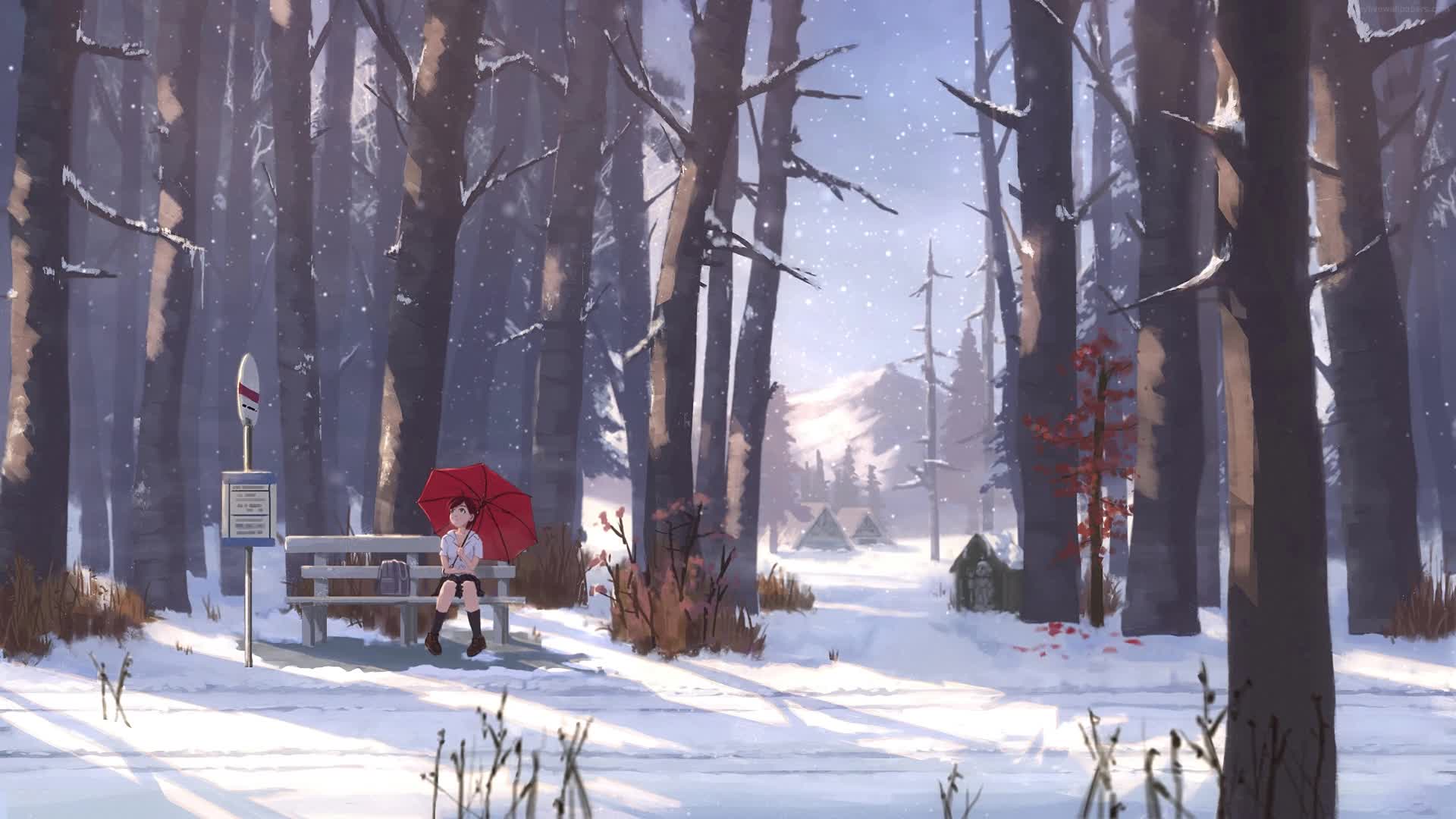 PC Bus Stop Snow Live Wallpaper Free