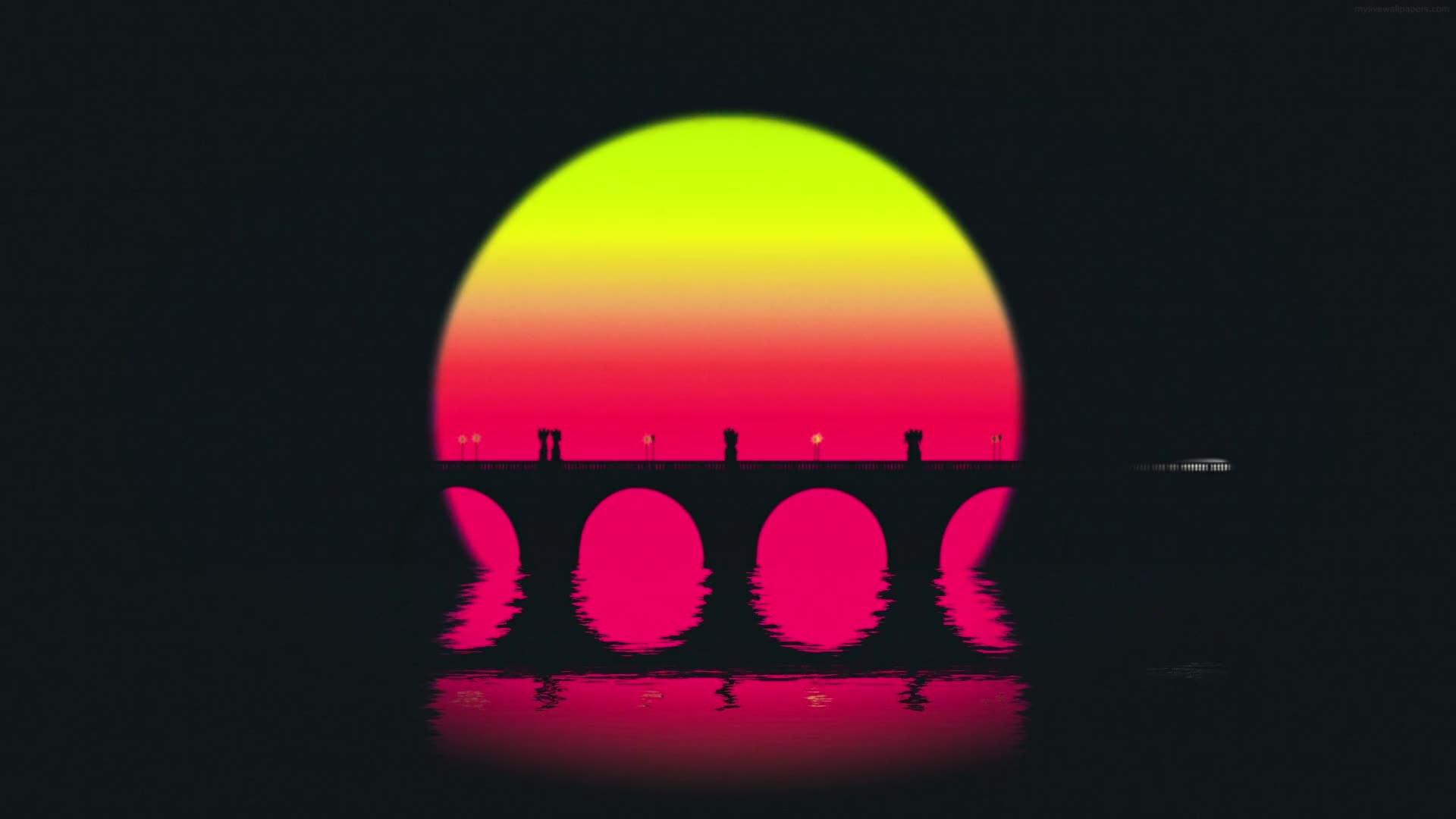 PC Retrowave Cars Crossing Bridge Live Wallpaper Free
