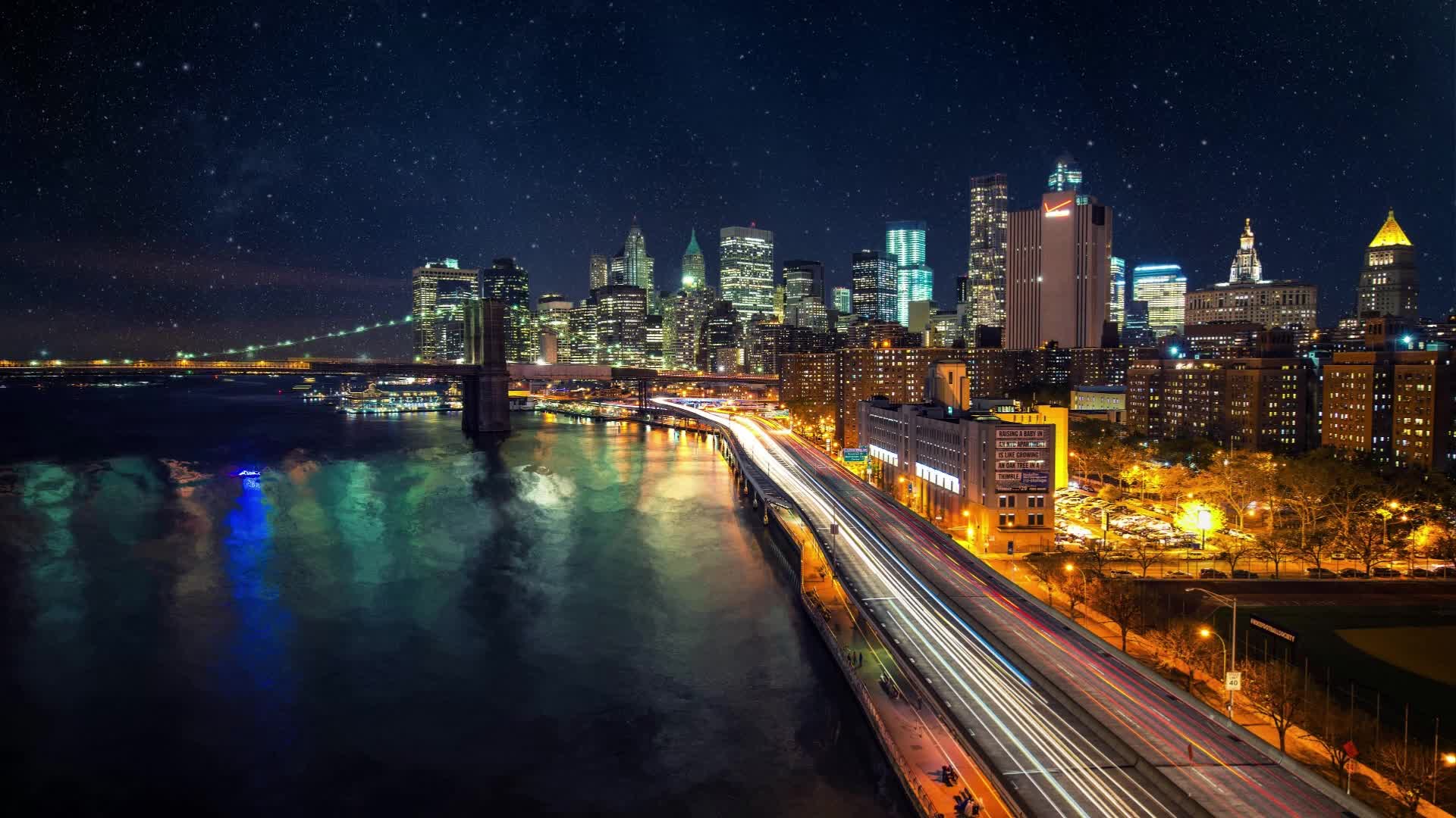 PC Night City River Live Wallpaper Free