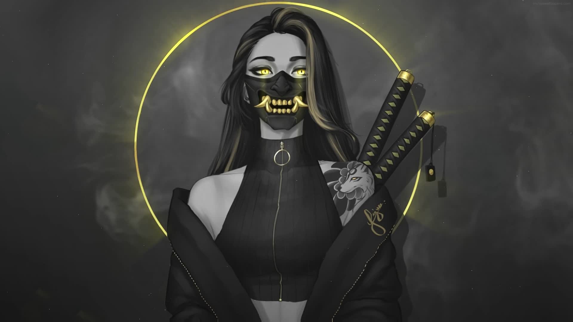 PC Oni Mask Samurai Girl Live Wallpaper Free