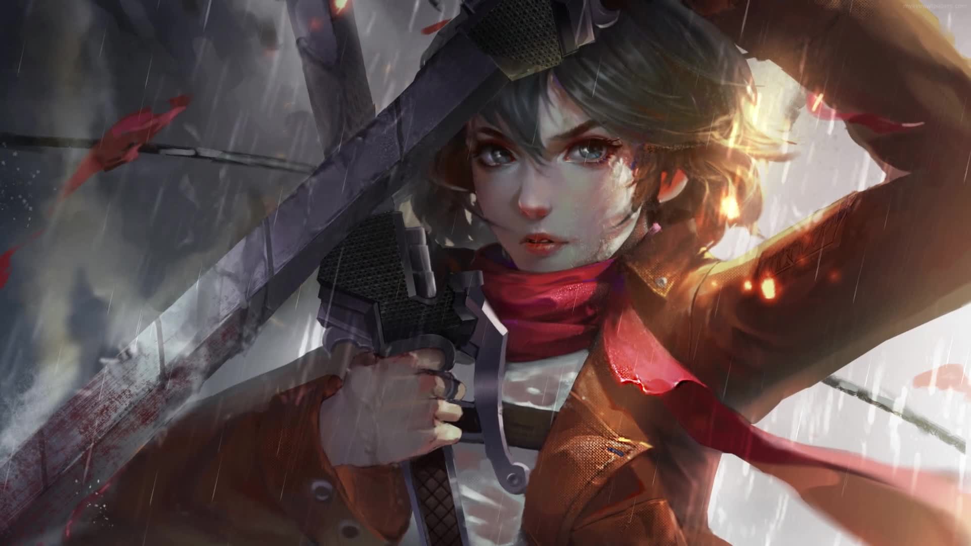 PC Mikasa Ackerman Rain Live Wallpaper Free