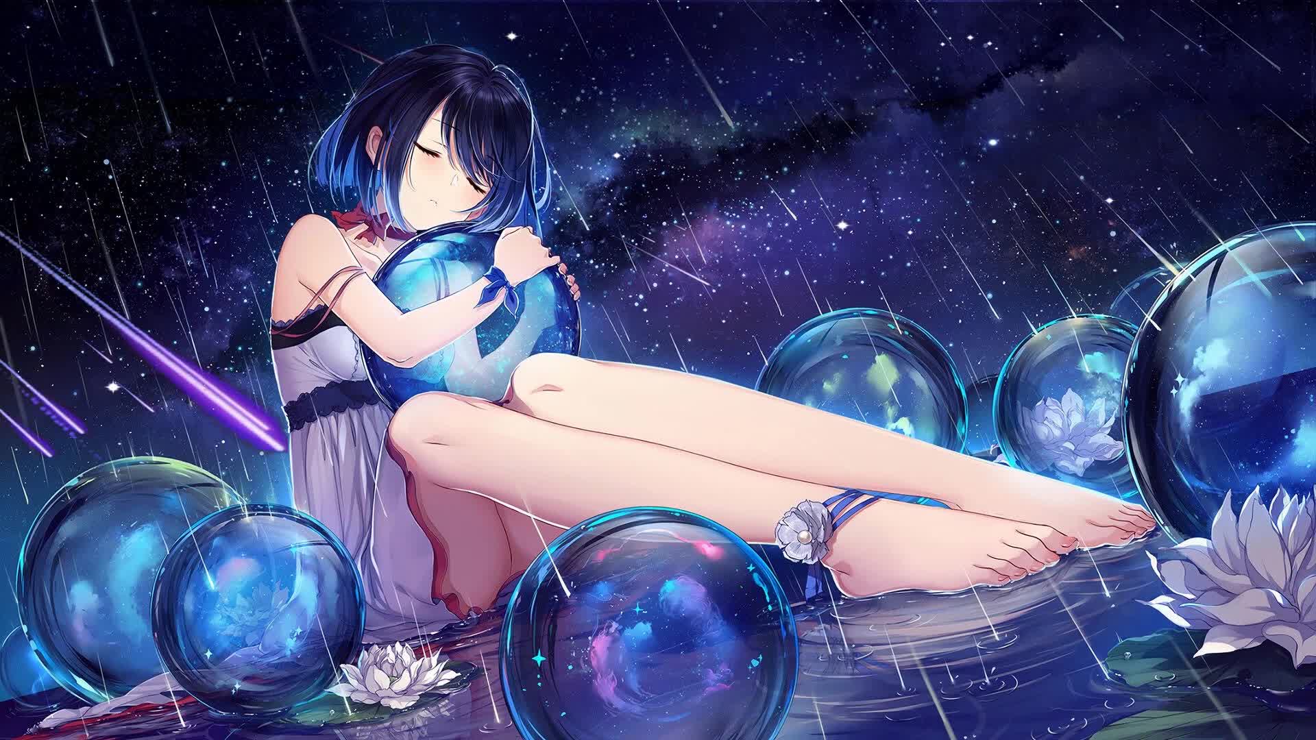 PC Anime Girl Shooting Stars Live Wallpaper Free