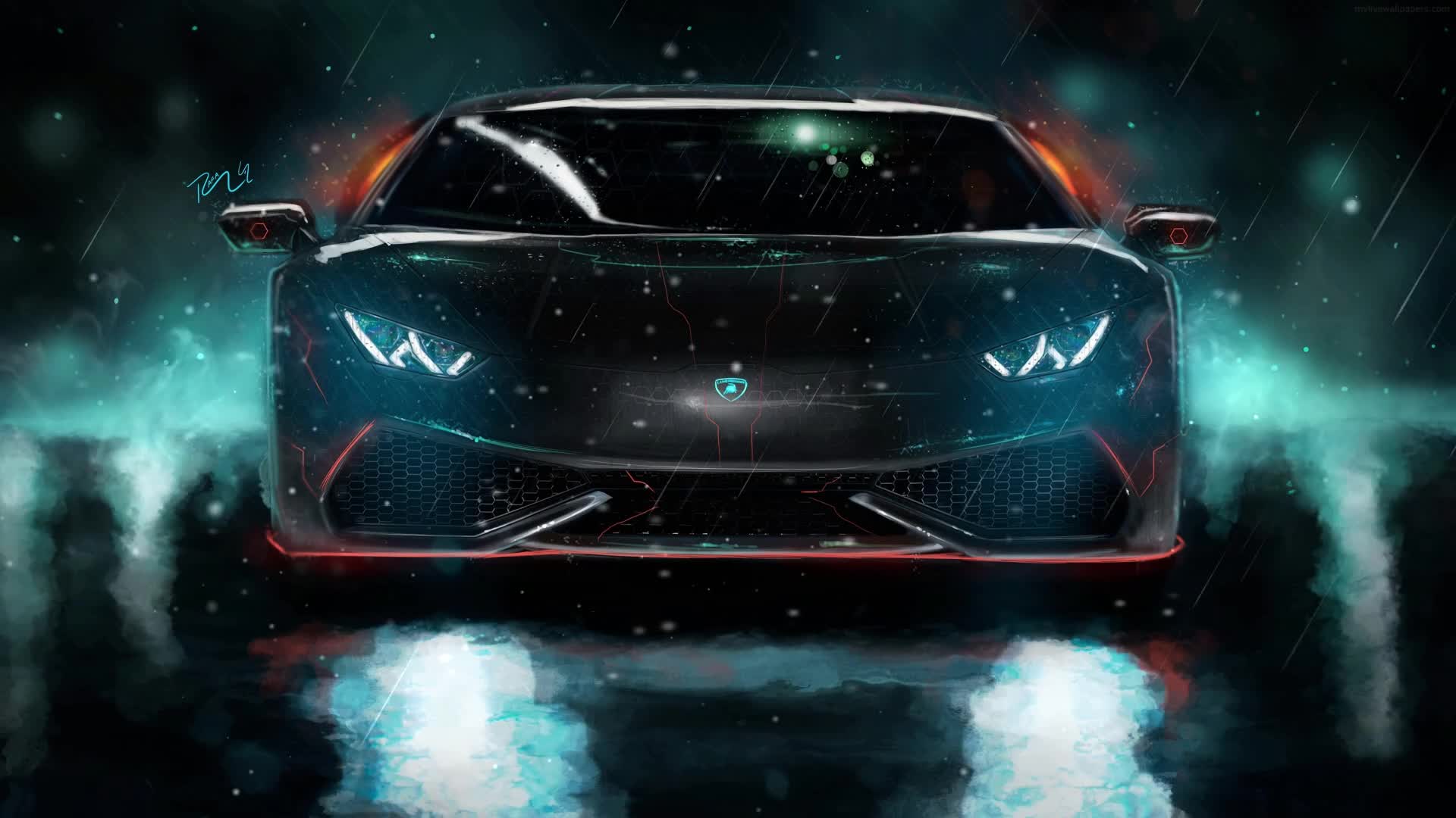 PC Black Lamborghini Rain Live Wallpaper Free