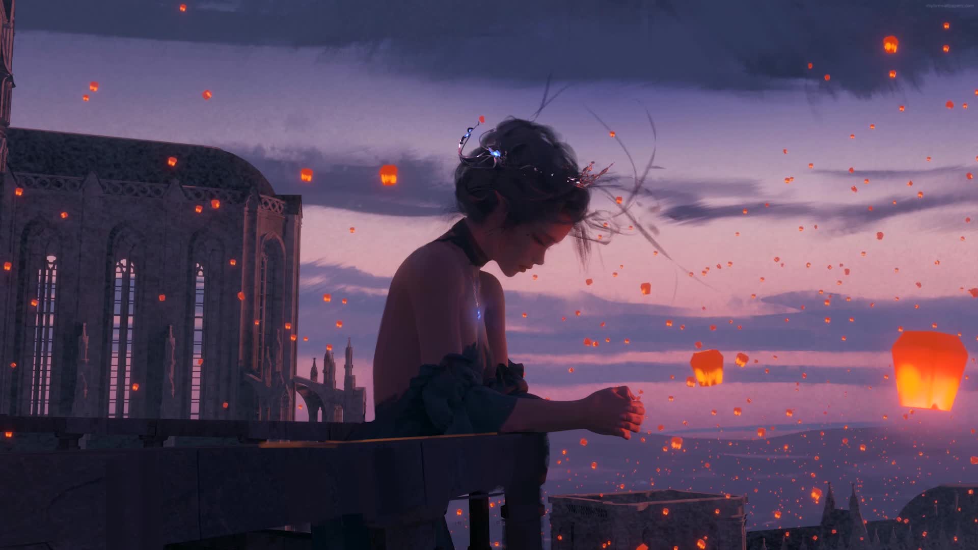 PC Sad Princess Sky Lanterns Live Wallpaper Free