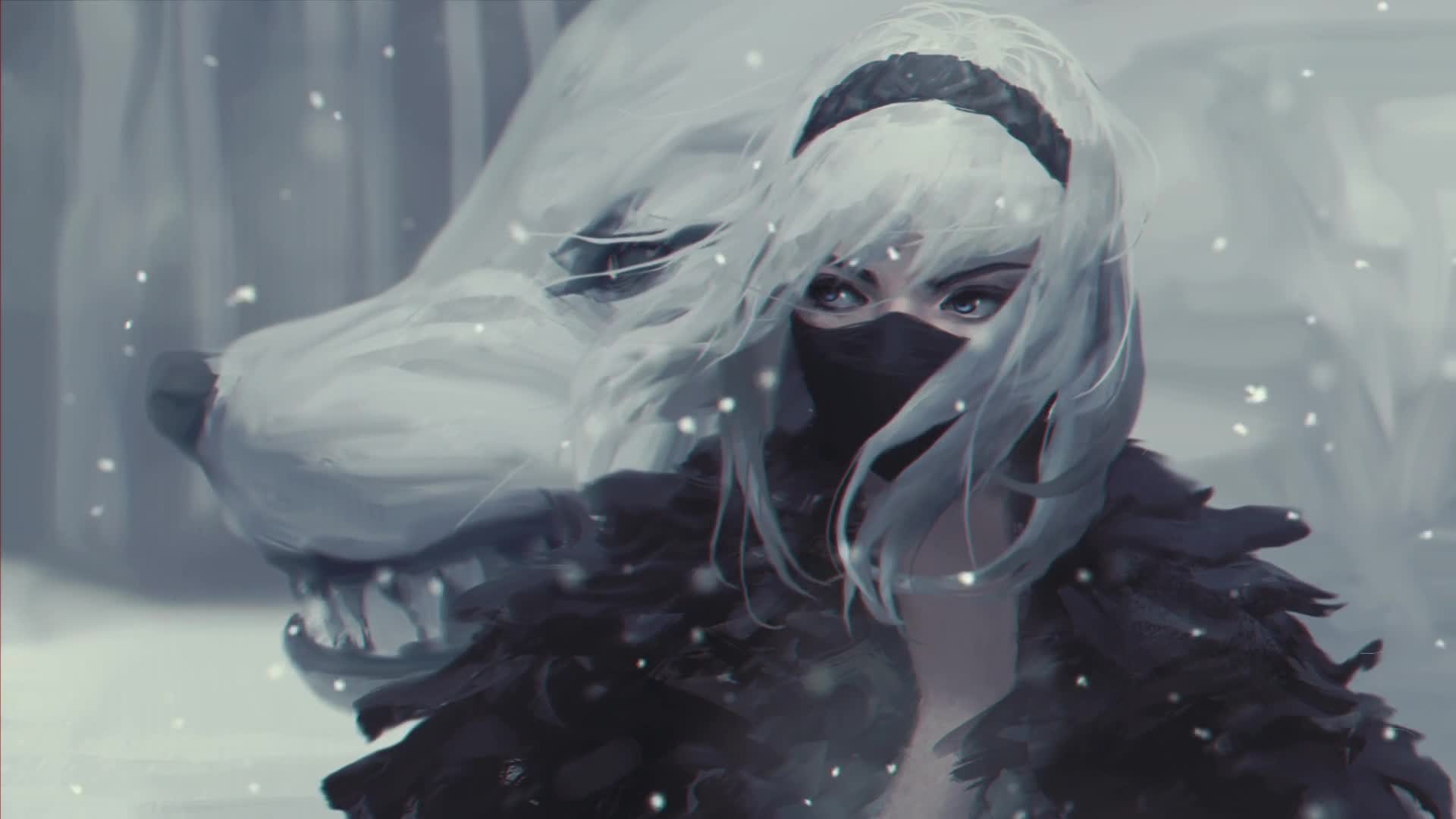 PC  White Wolf Girl Live Wallpaper Free