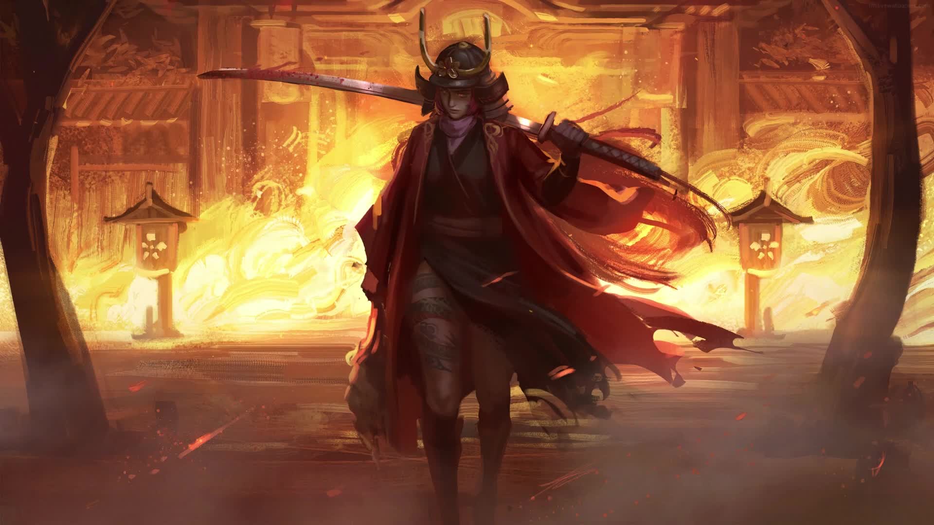 PC Samurai Girl with Katana Live Wallpaper Free