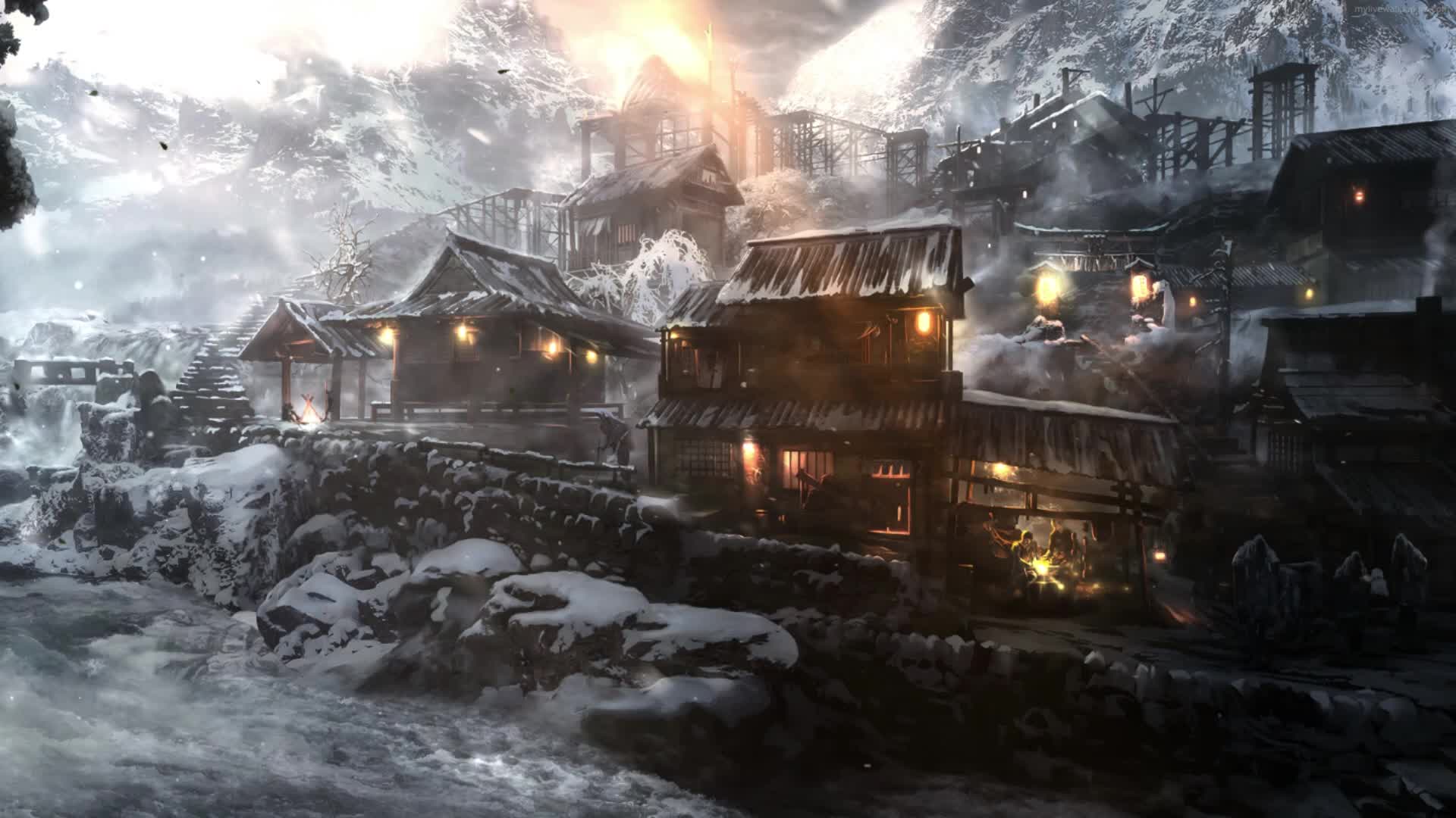 PC Snowing Village Blacksmith Live Wallpaper Free