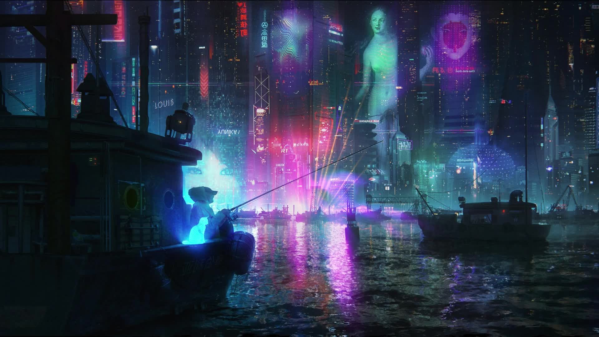 PC Cyberpunk Harbour Live Wallpaper Free