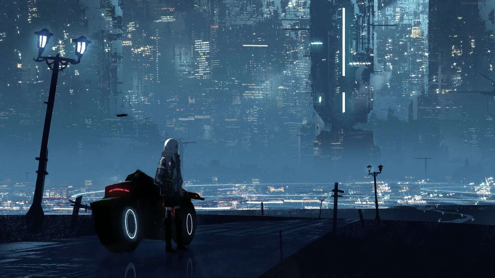 PC Bike Girl Futuristic City Live Wallpaper Free