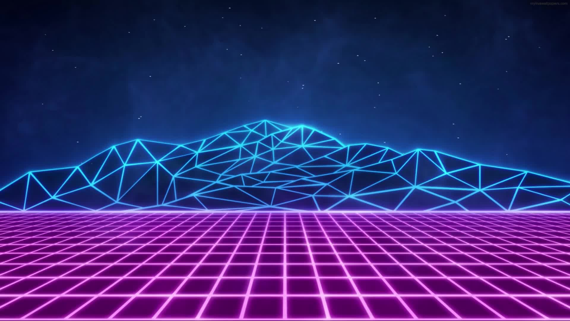 PC Synthwave Grid Live Wallpaper Free