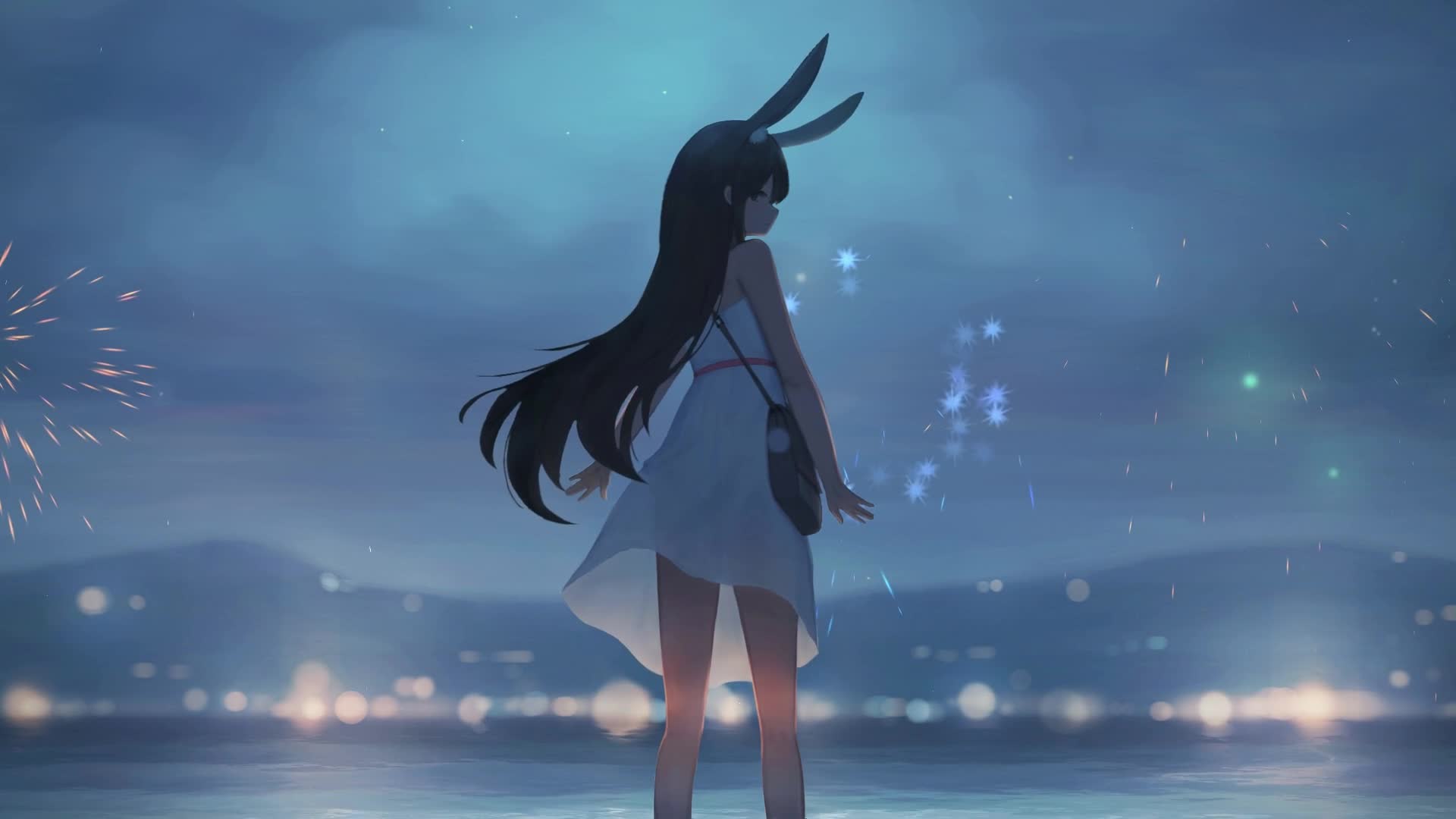 PC Fireworks Bunny Girl Live Wallpaper Free