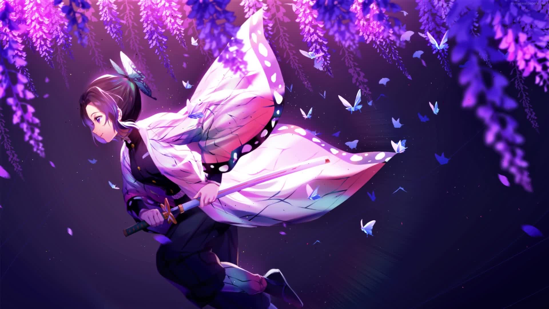 PC Shinobu Butterflies Run Demon Slayer Live Wallpaper Free