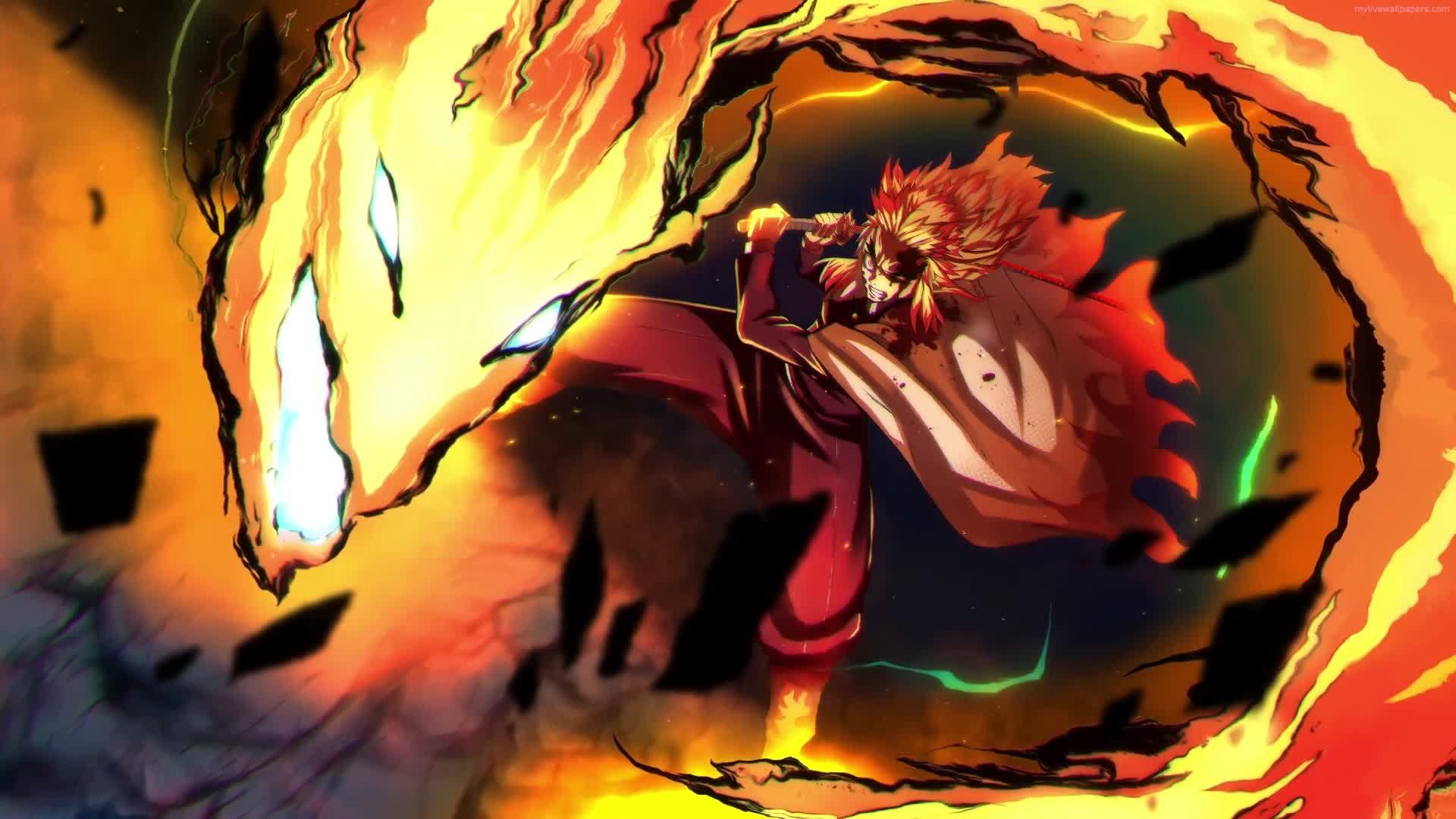 PC 9th Form Flame Breathing Kyojuro Rengoku Live Wallpaper Free