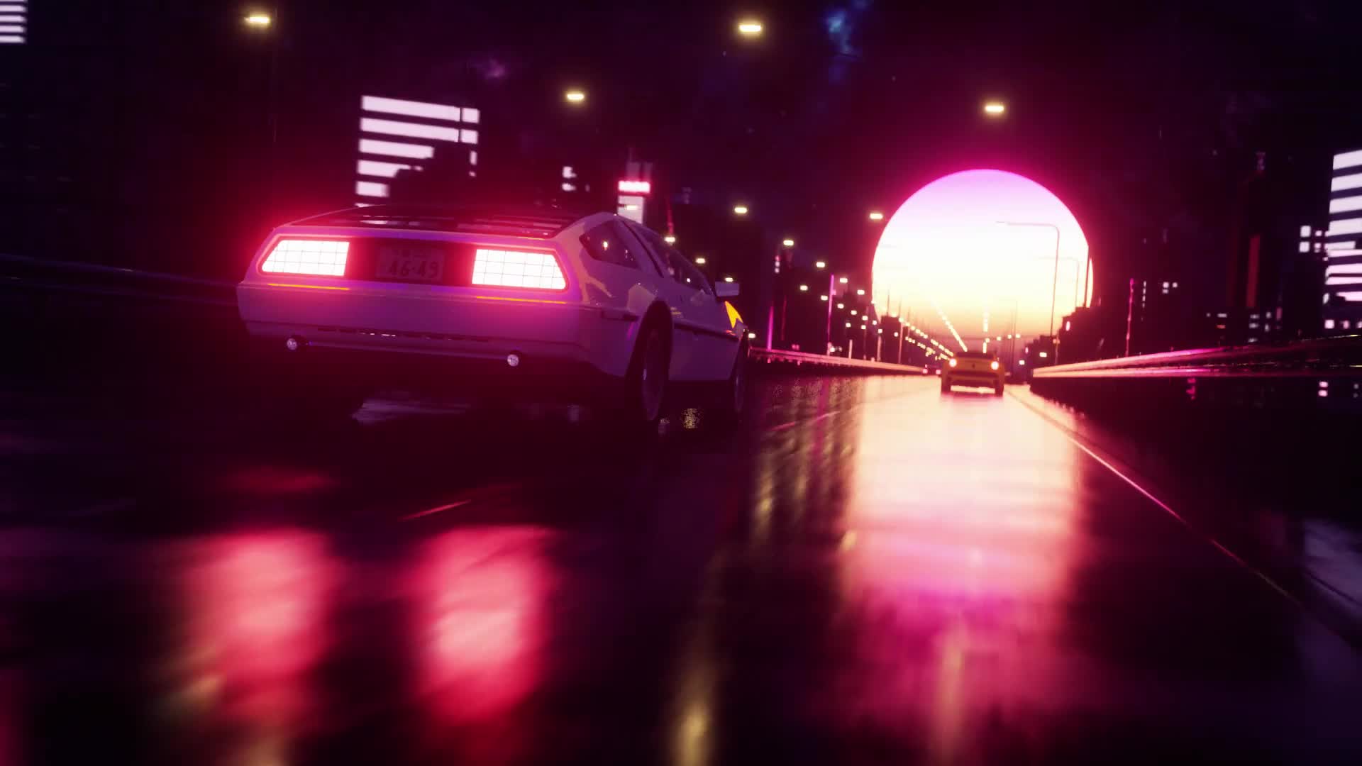 PC Retrowave Speeding Car Live Wallpaper Free