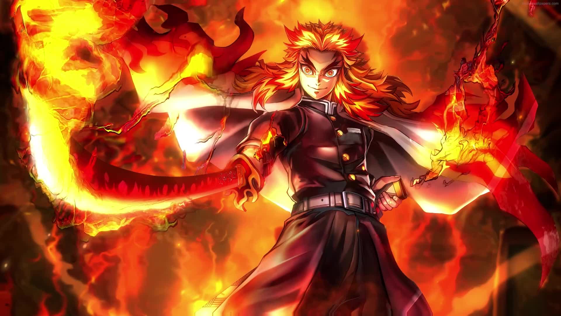 PC Kyojuro Rengoku Fire Blade Live Wallpaper Free