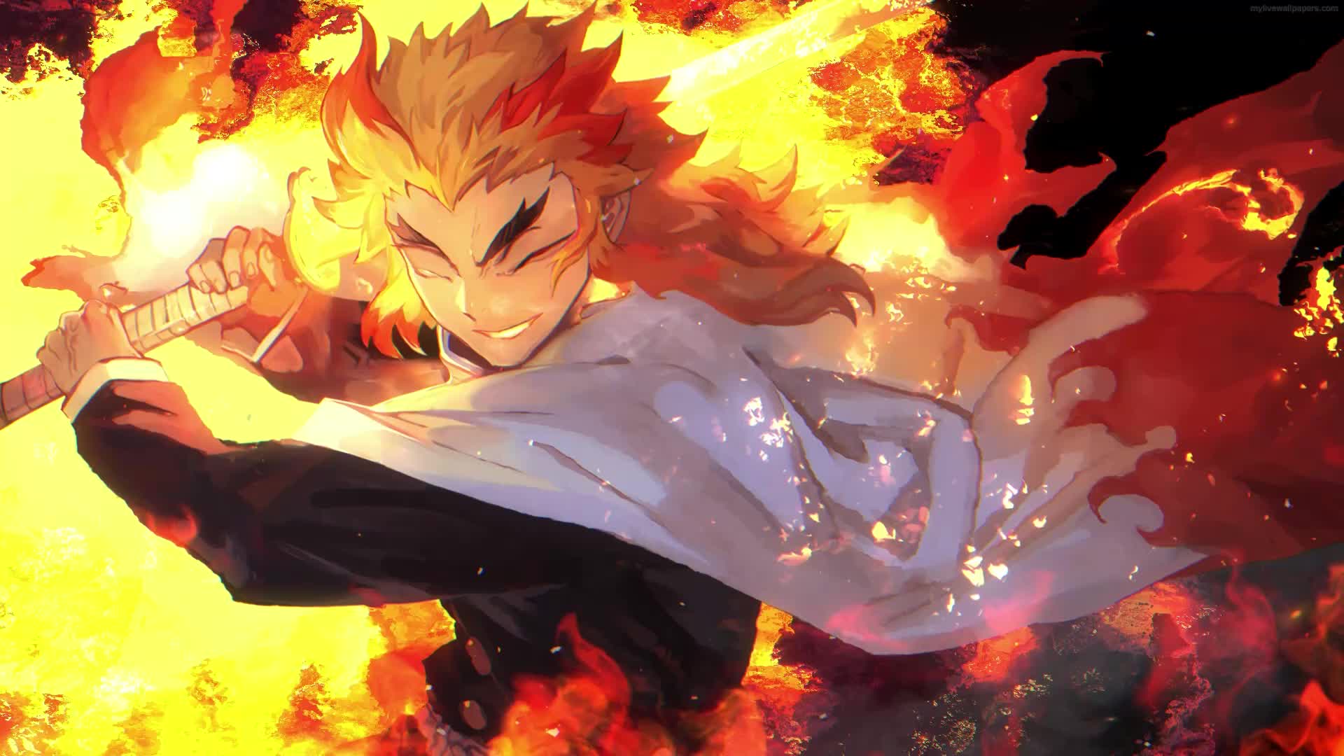 PC Kyojuro Rengoku Flames Live Wallpaper Free