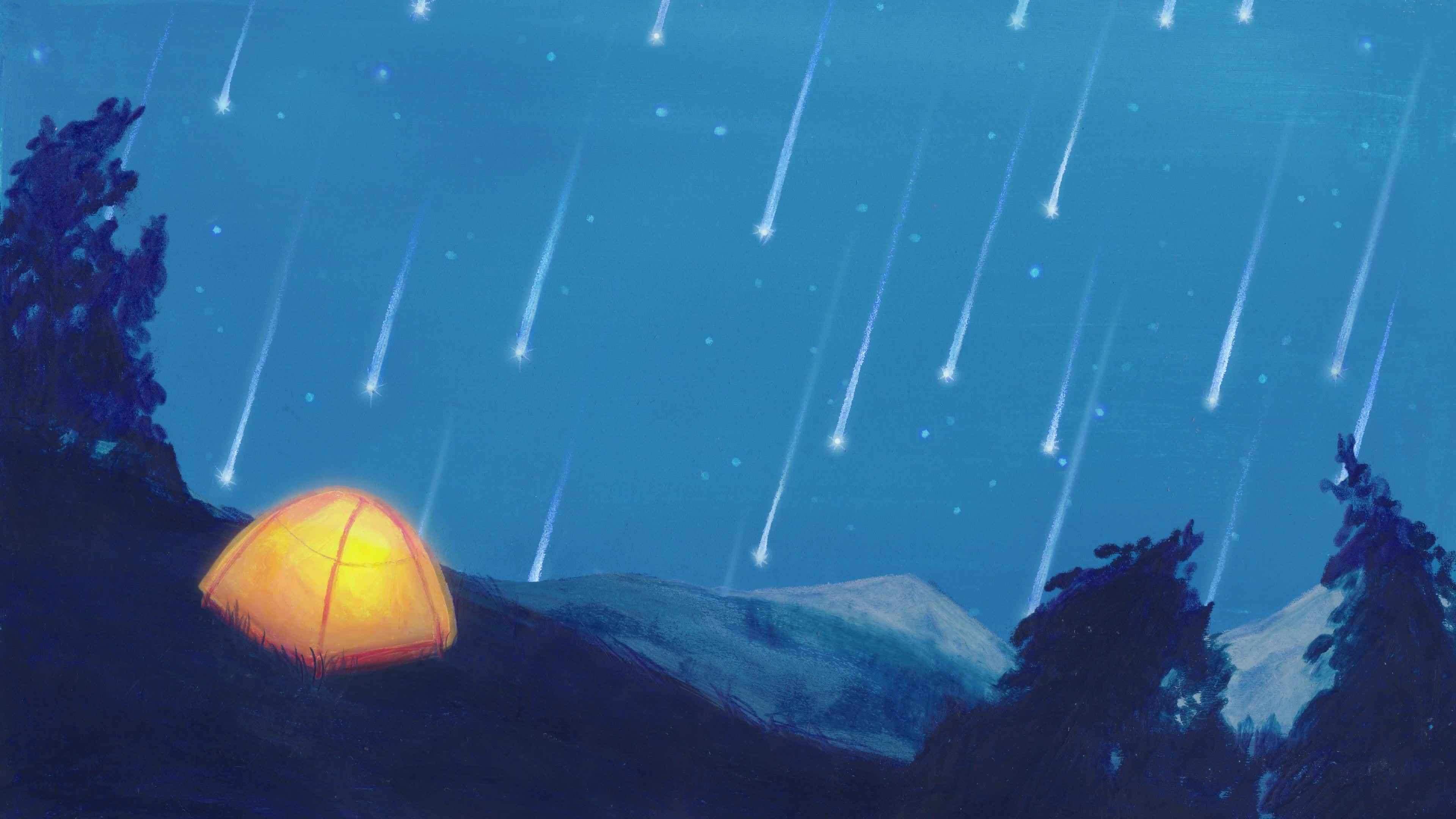 PC Camping Raining Stars 4K Live Wallpaper Free