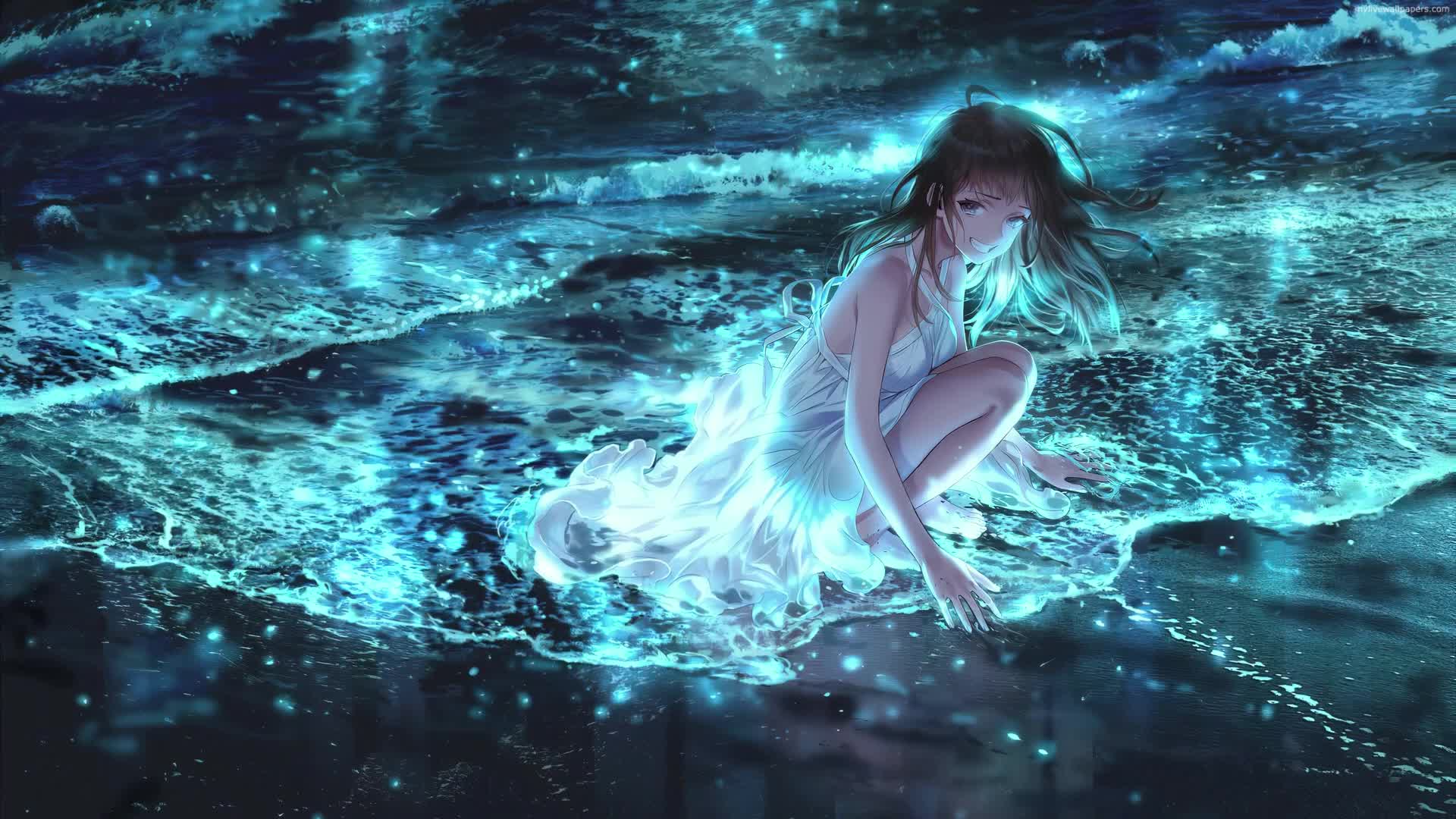 PC Anime Night Beach Live Wallpaper Free