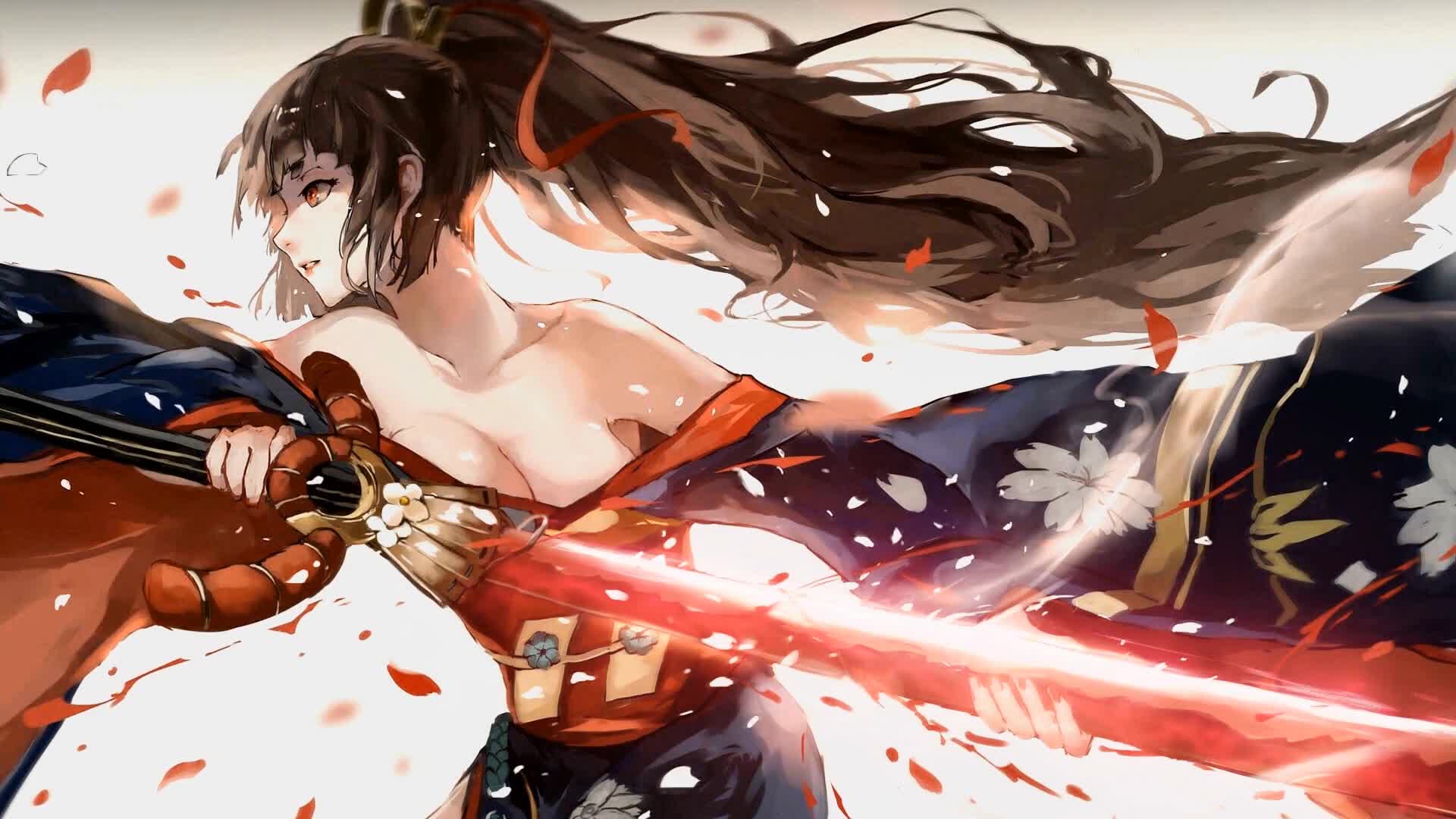 PC Petals Samurai Anime Girl Live Wallpaper Free