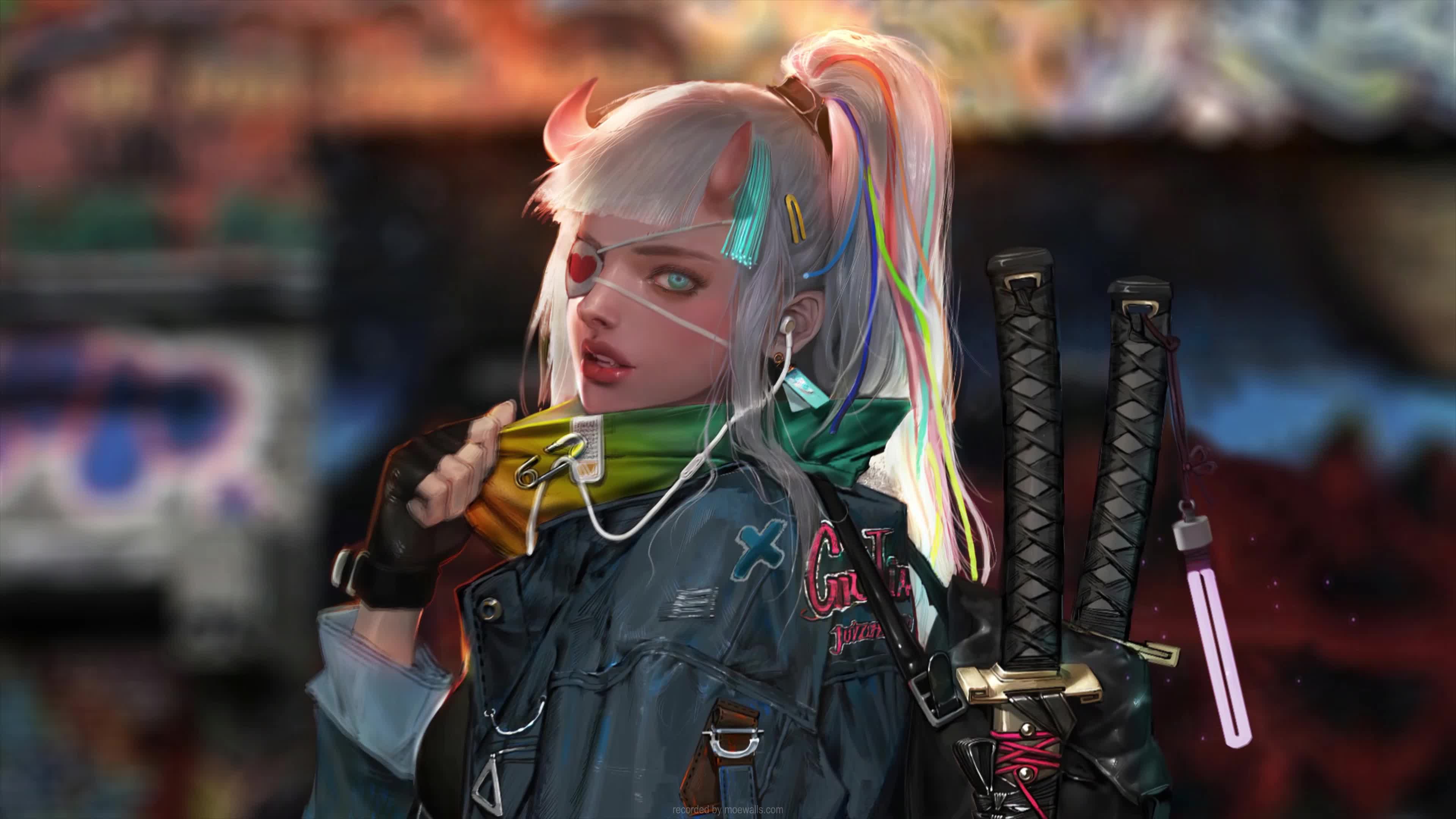 4K Oni Girl Cyberpunk Live Wallpaper For PC