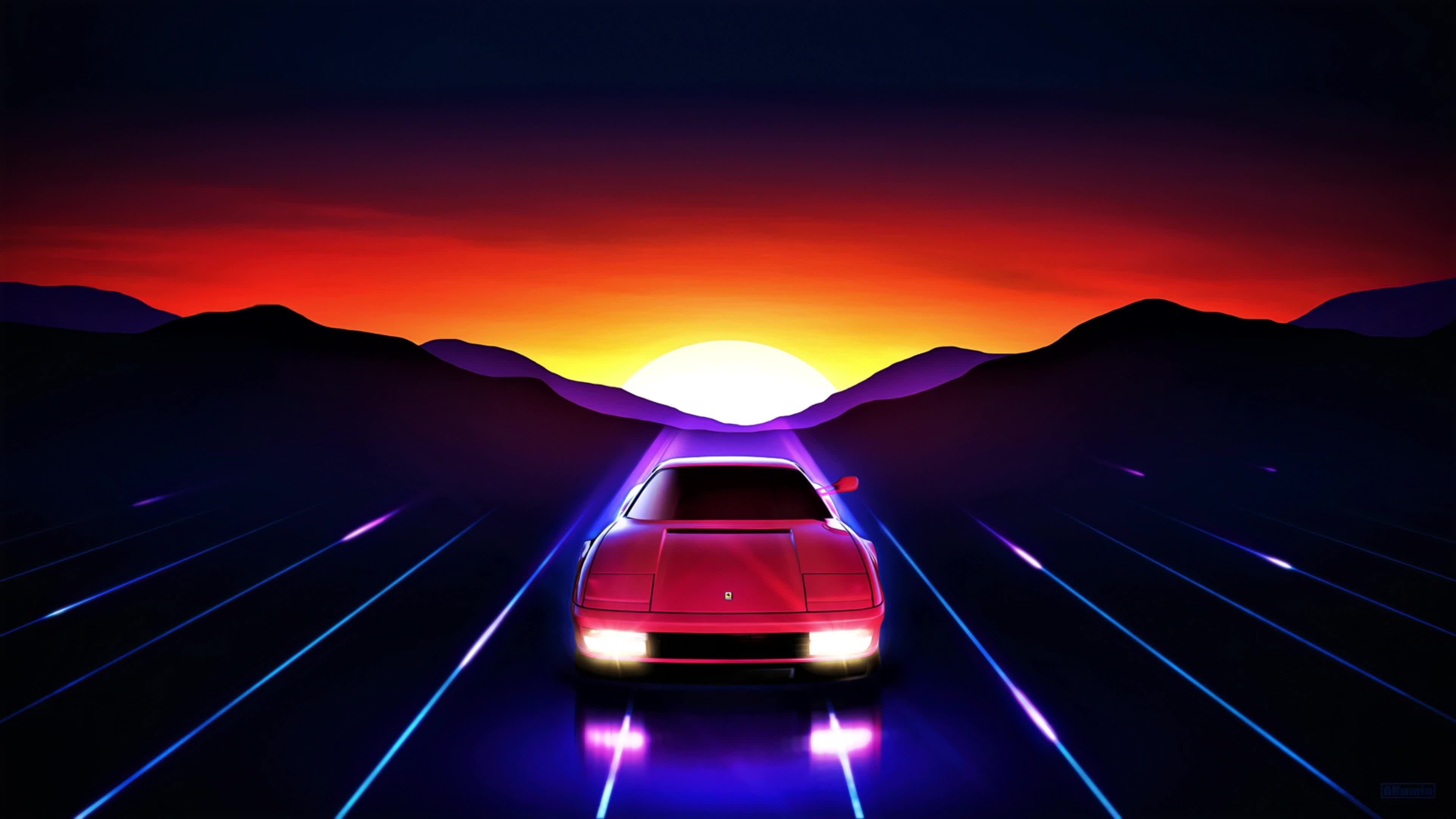 4K Retro Ferrari Sunrise Live Wallpaper For PC