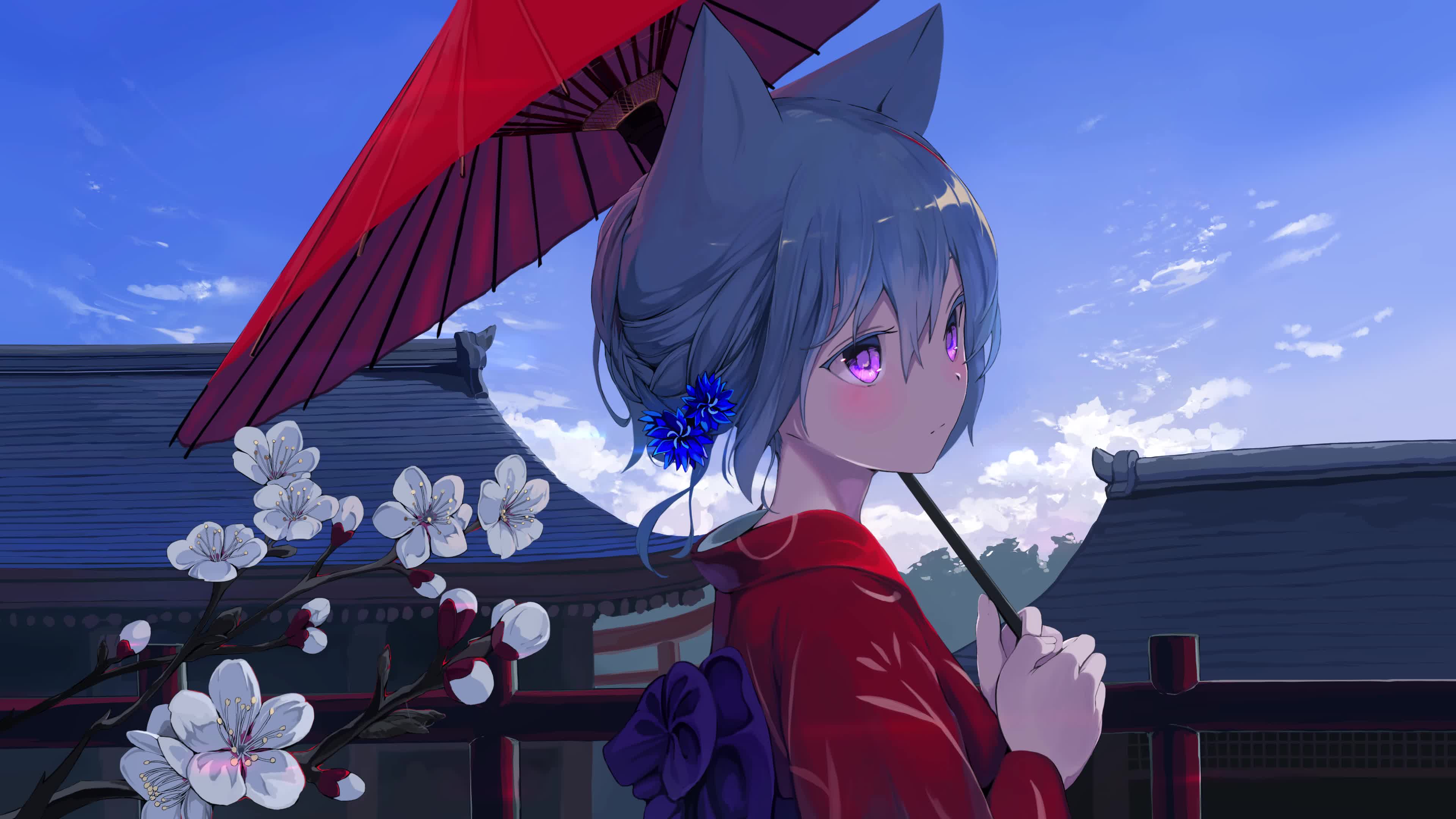 PC HD Kimono Cat Girl Live Anime Wallpaper