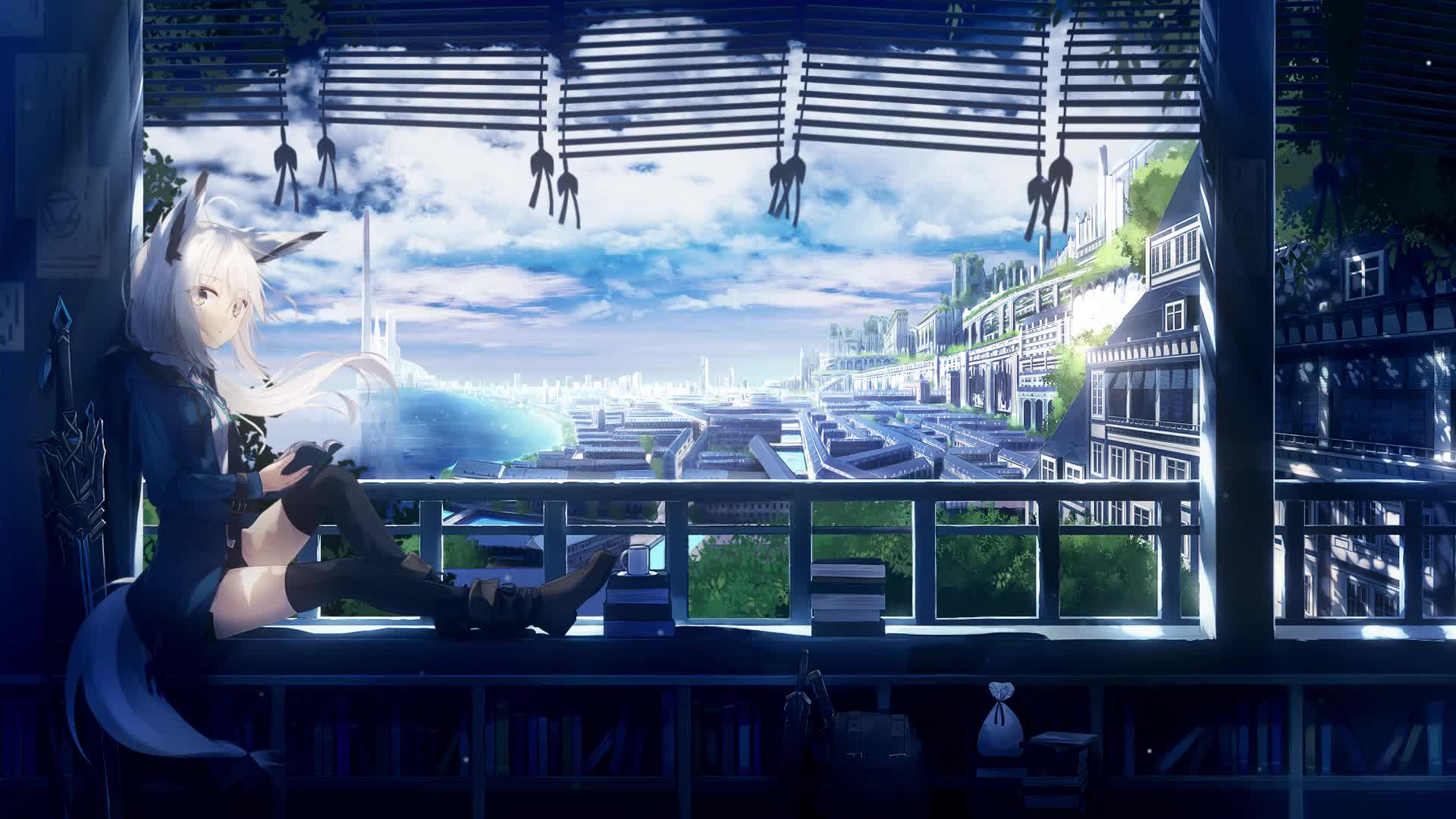 PC HD Fox Girl Reading Live Anime Wallpaper