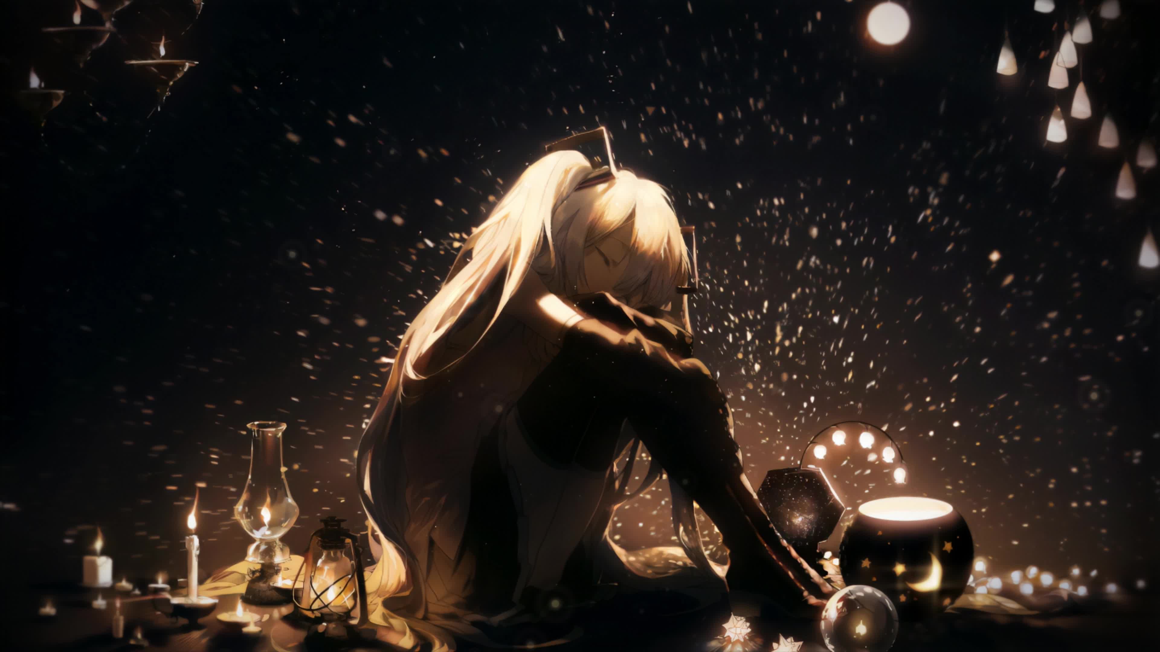 PC Desktop Hatsune Miku Sleeping Sitting Down 4k Live Wallpaper