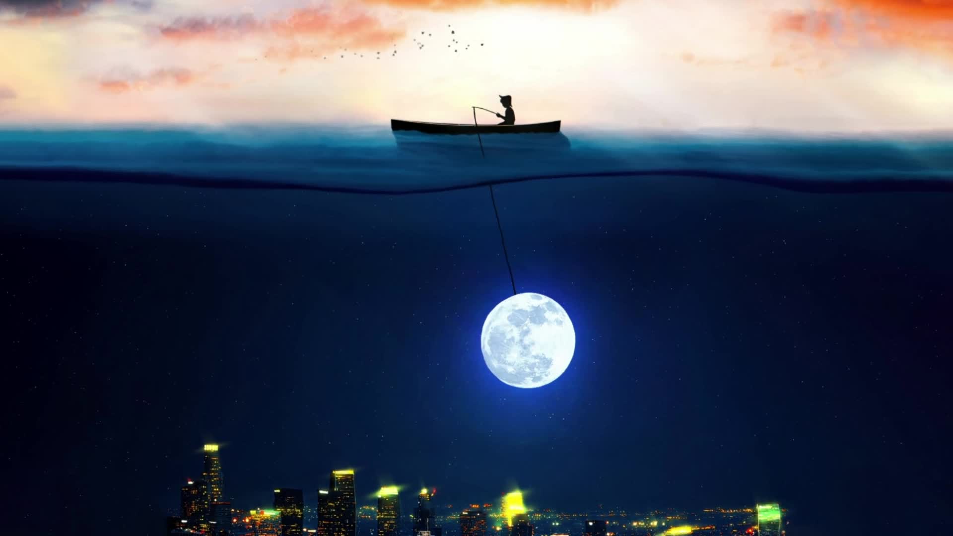 PC Desktop Catching The Moon In Ocean Live Wallpaper