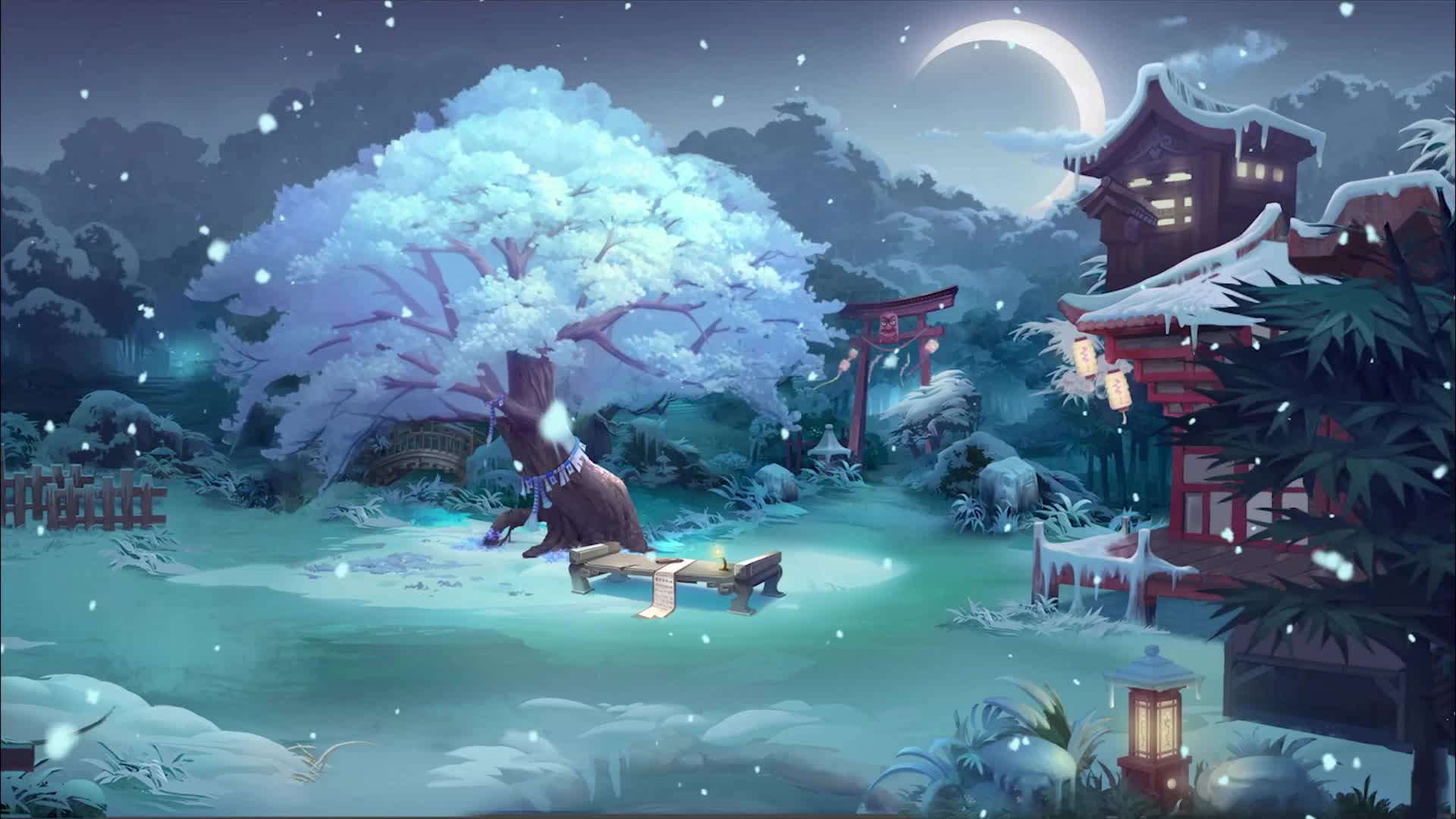 PC Desktop Moonlight Courtyard Onmyoji Live Wallpaper