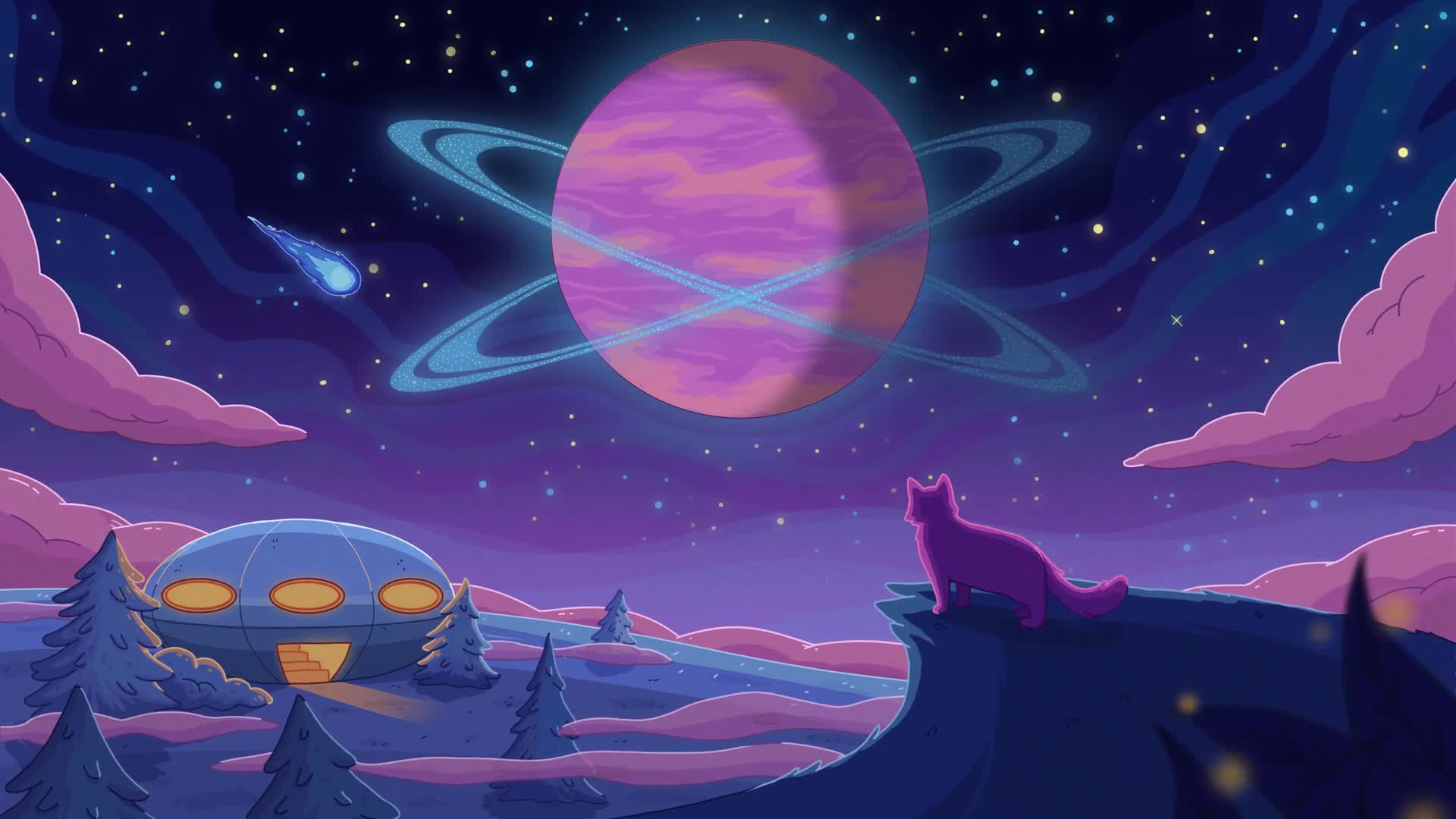 PC Desktop Retro Purrple Cat Distant Worlds Ii  Live Wallpaper