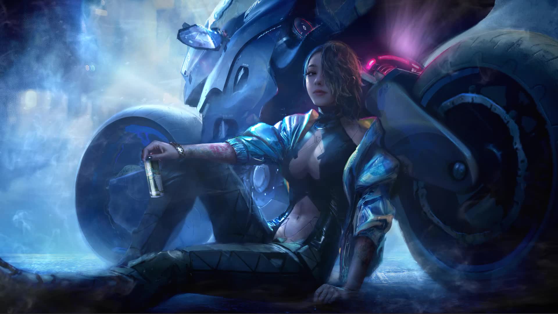 Cyberpunk 2077 Asian Girl & Bike Live Wallpaper For PC