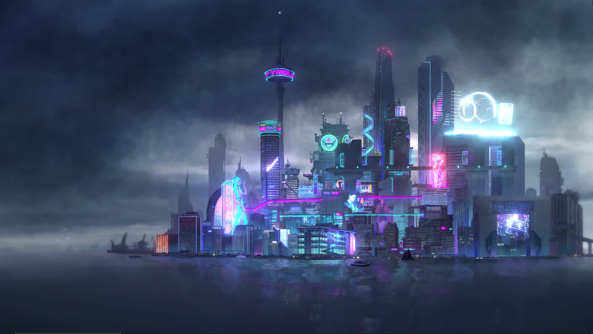 Ciber City Neon Live Wallpaper For PC