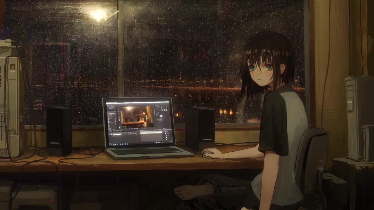 Anime Girl At Home While Its Raining Outside HD Live Wallpaper For PC