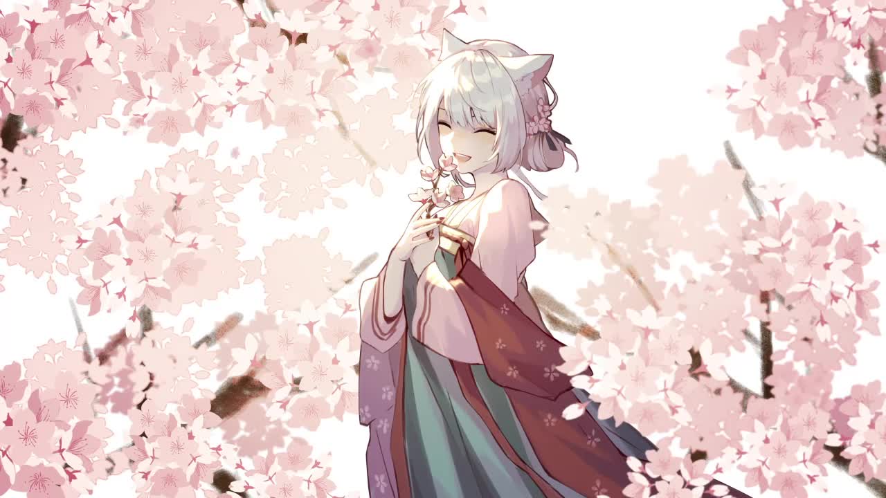 Anime Cat Girl With A Lovely Smile Cherry Blossom HD Live Wallpaper For PC
