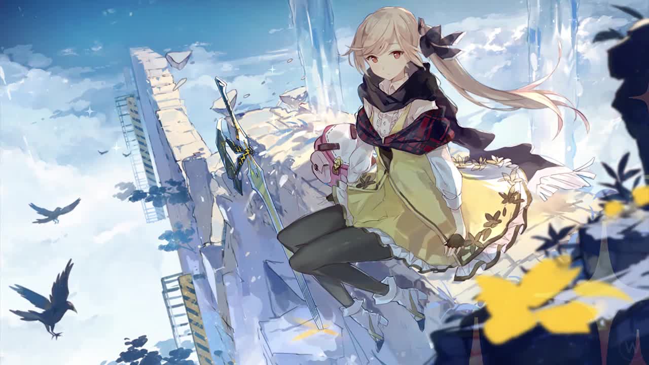 Anime Girl Sitting On The Wall In The Sky HD Live Wallpaper For PC
