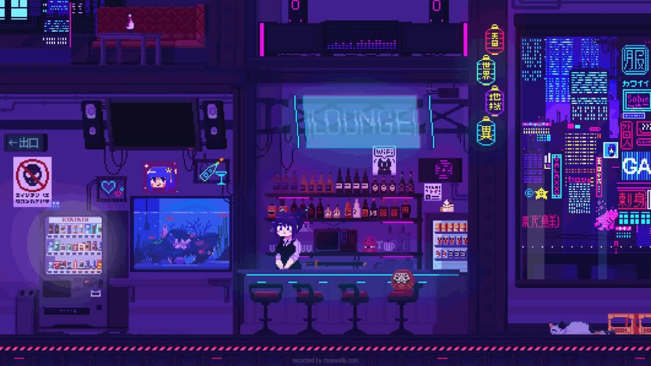 Cyberpunk Bar Pixel HD Live Wallpaper For PC